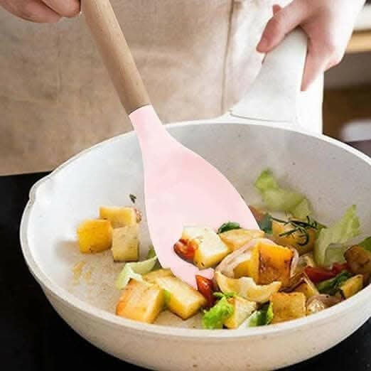 P-Plus International Premium Silicone Spatula with Wood Handle (Pink)