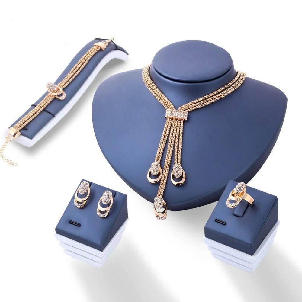 Pinapes Vintage AD Jewelry Set Necklace, Earrings, Bracelet & Ring for Women