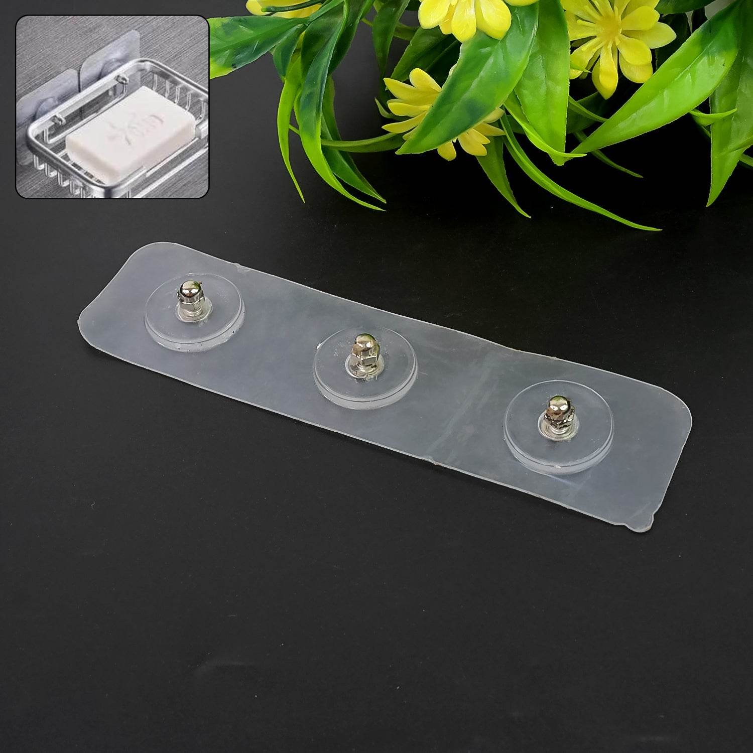 Bachat Club transparent adhesive wall hooks with three metal hooks for home organization