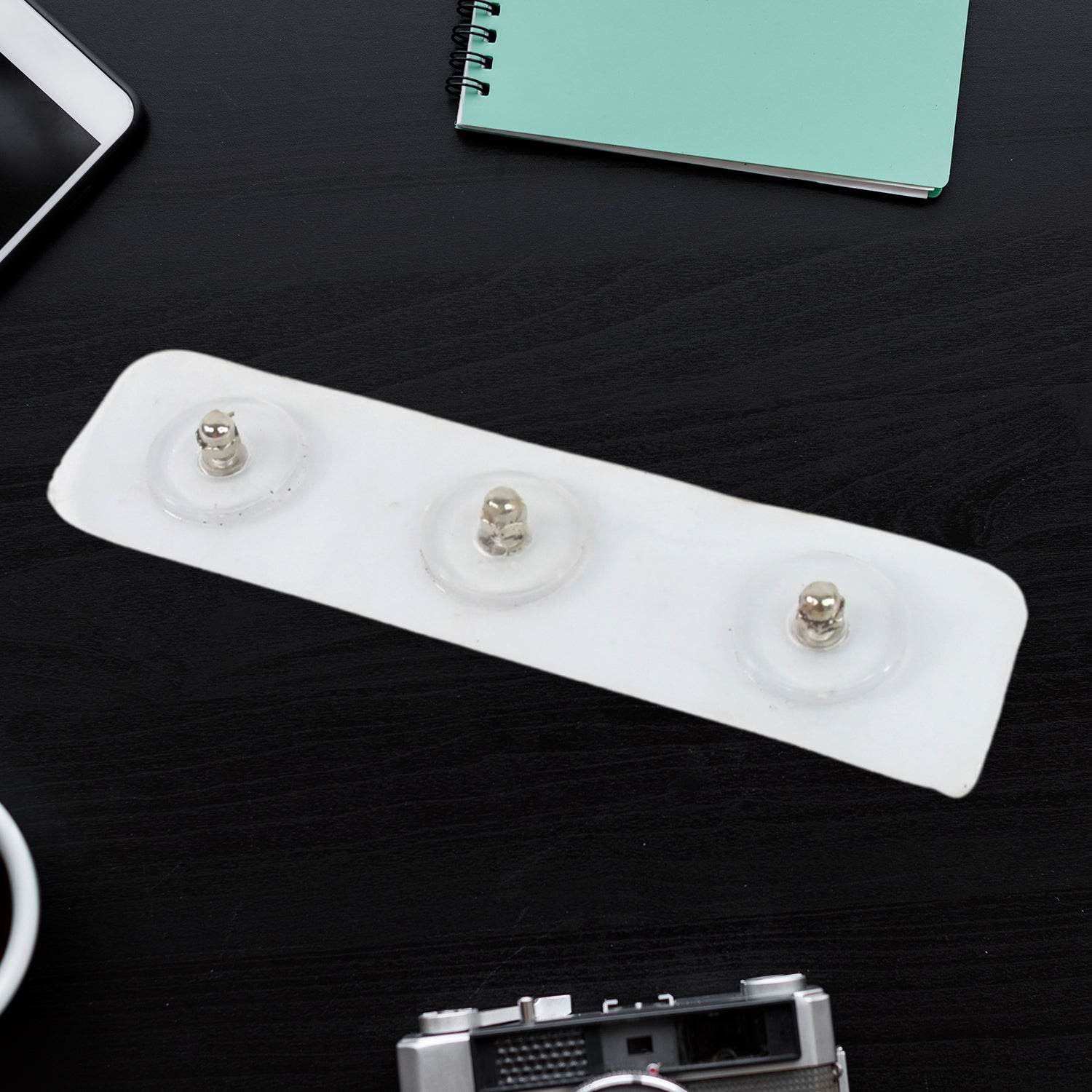 Bachat Club adhesive wall hooks with three metal pegs on transparent strip for home organization