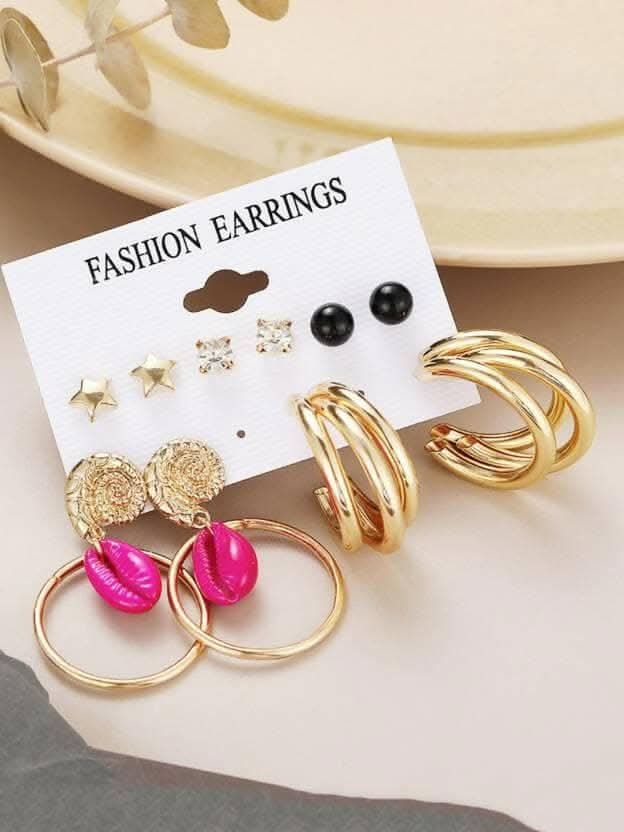 Pinapes Fashionable Metal Earrings Pink Combo Set for Women & Girls