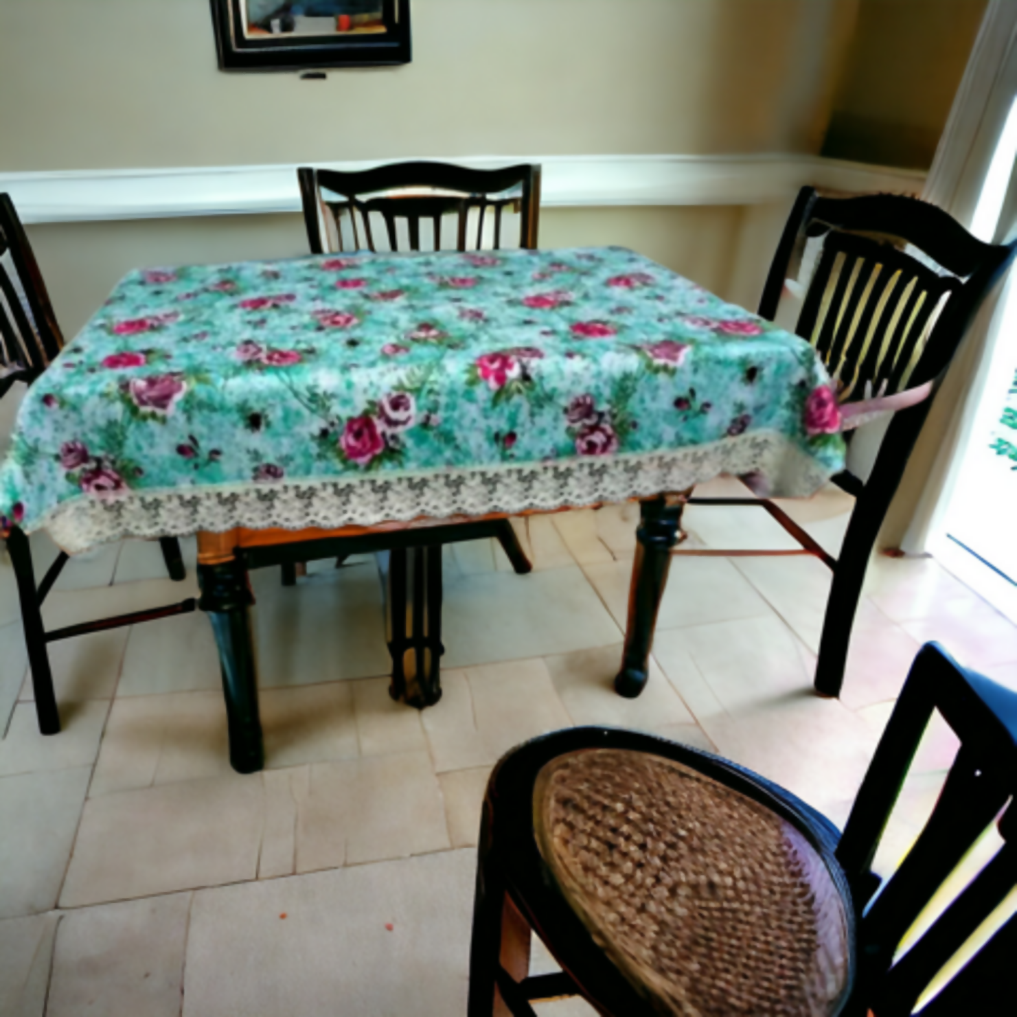 Mopak Decor 3D Printed Table Cover with Lace – Medium (40x60) for 4-Seater Rectangular Dining and Centre Table Cloth (Green)