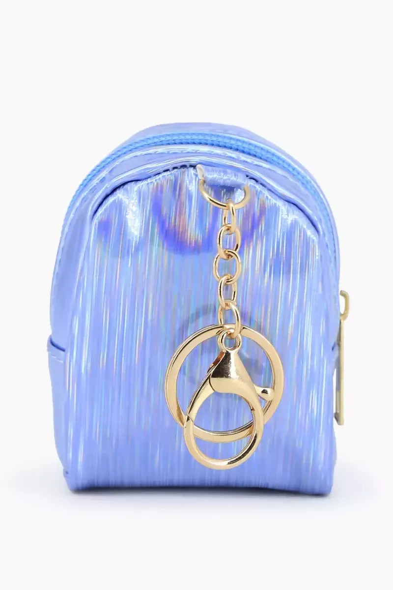 Mini Coin Purse Keychain with Fluffy Pompom (Blue)