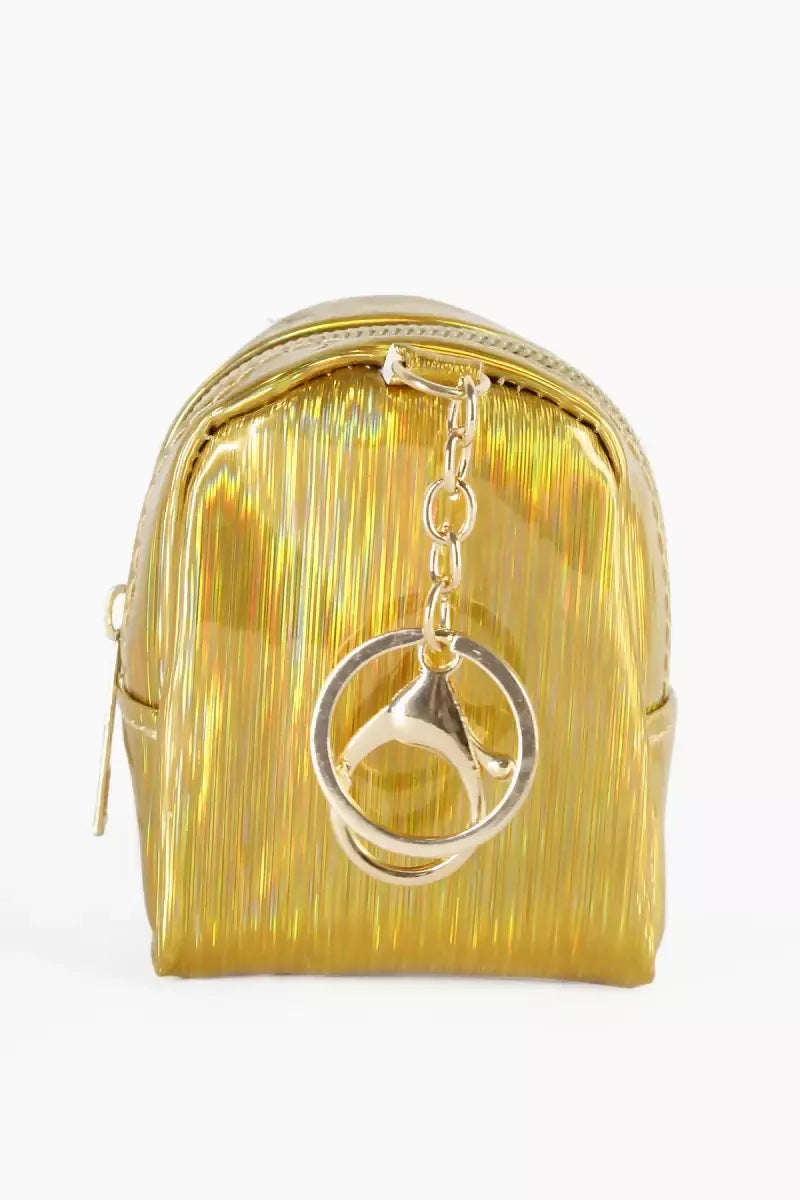 Mini Coin Purse Keychain with Fluffy Pompom (Gold Shine )