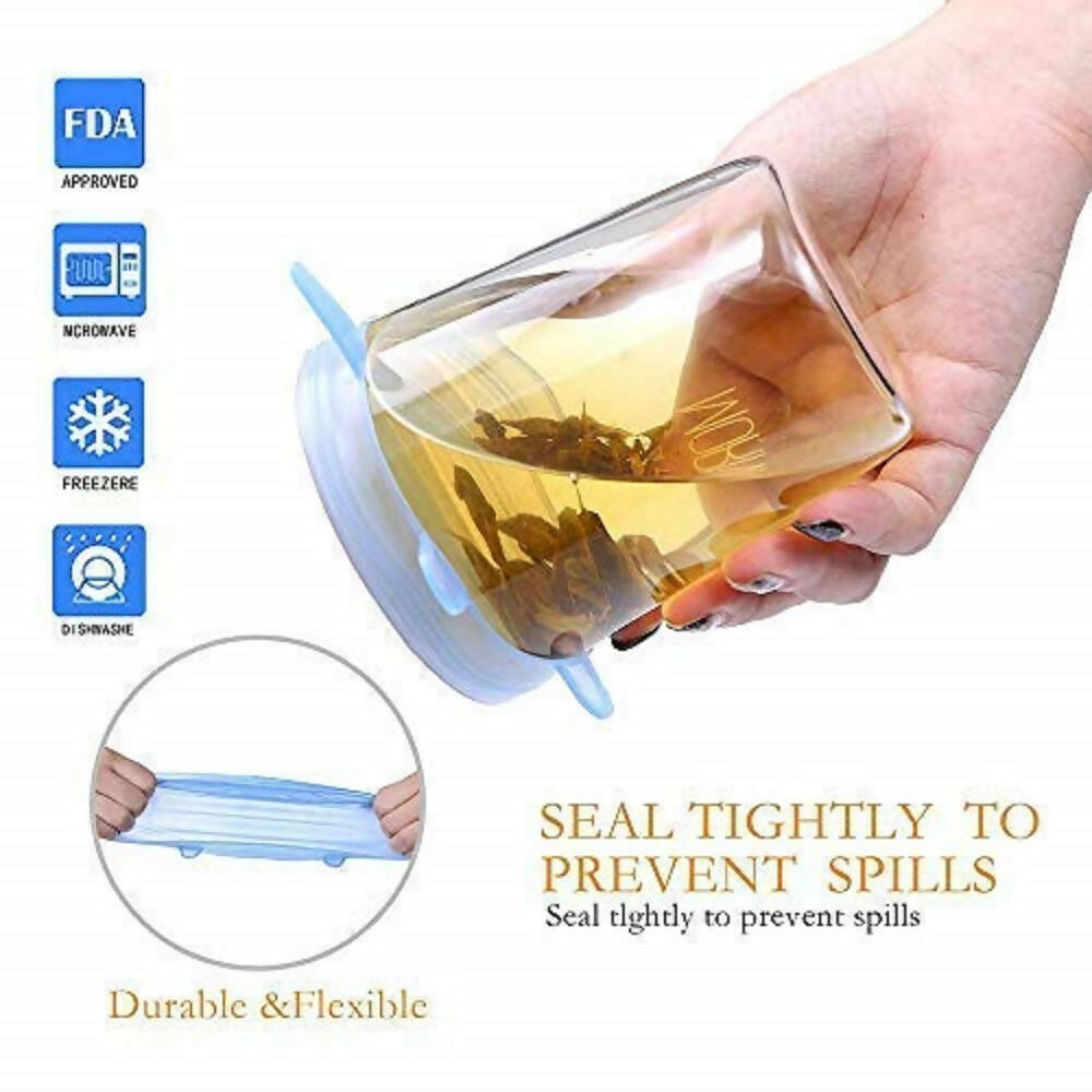 Silicone Stretch Lids – Reusable, Microwave-Safe, Blue Covers for Bowls, Plates, Jars, and Mugs (6 Pieces)