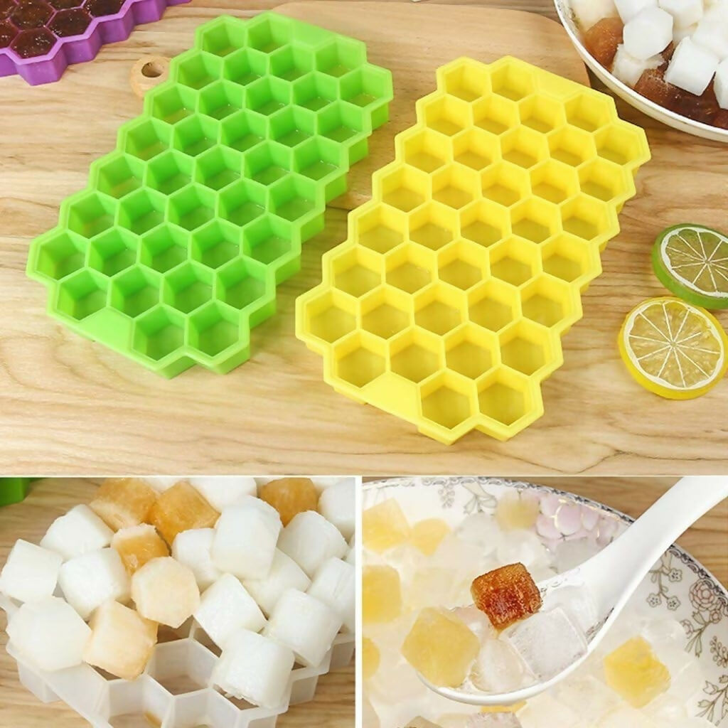 Silicone Honeycomb Ice Cube Tray – 37 Hexagon Cavities, Reusable Ice Mold for Home & Bar Use (Multi color, Single piece)