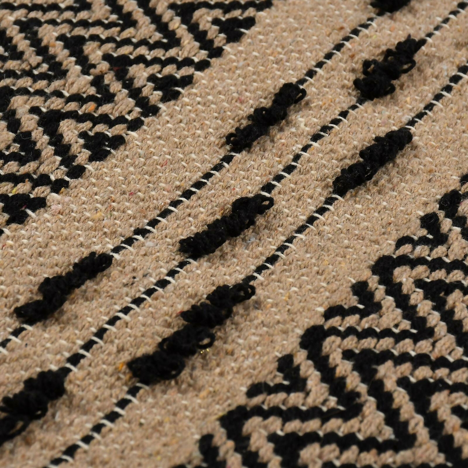 AaHo Natural Cotton Runner Designer Striped Rug for Passage & Home (2 x 5 feet, Beige Black)
