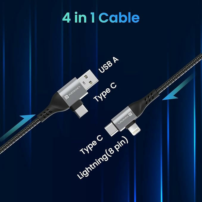 Portronics Konnect 4-in-1 Ultimate Charging Cable for All smartphones (Black)