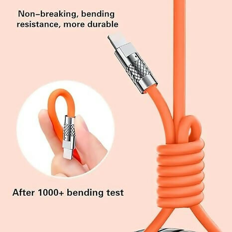 3-in-1 Fast Charging Silicone Cable USB to Type-C, Micro USB & Lightning with Flexible Rotary Connector
