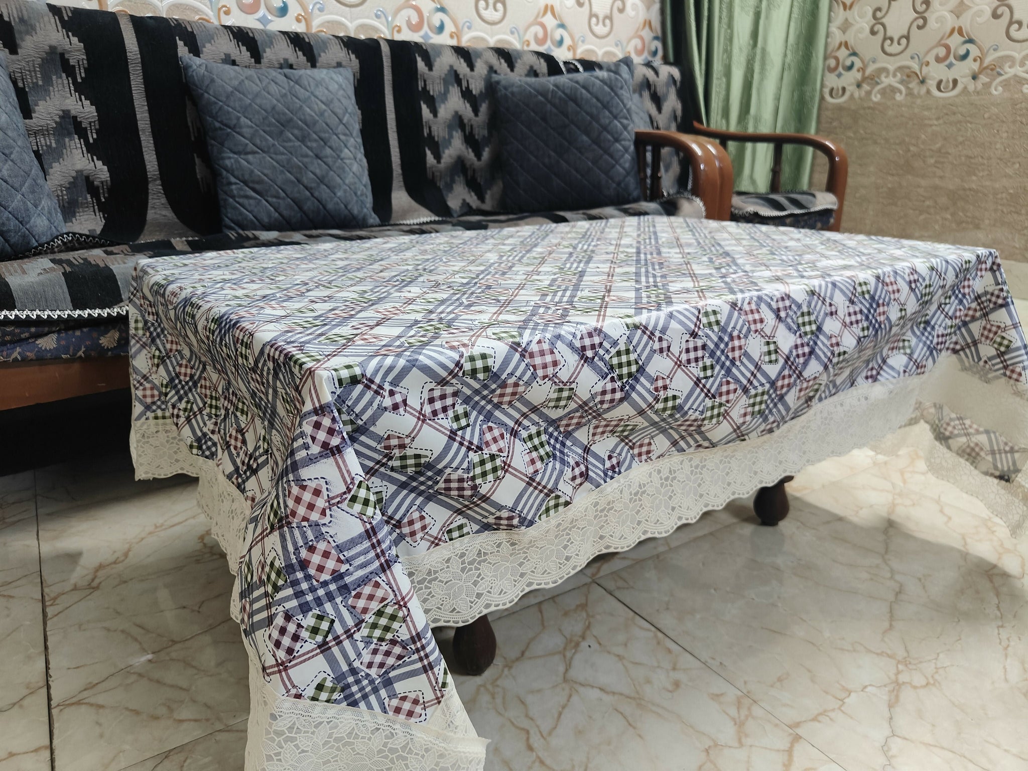 Embroidered Blue Dye 3D Table Covers – Small & Large (40x60 & 60x90) Inches