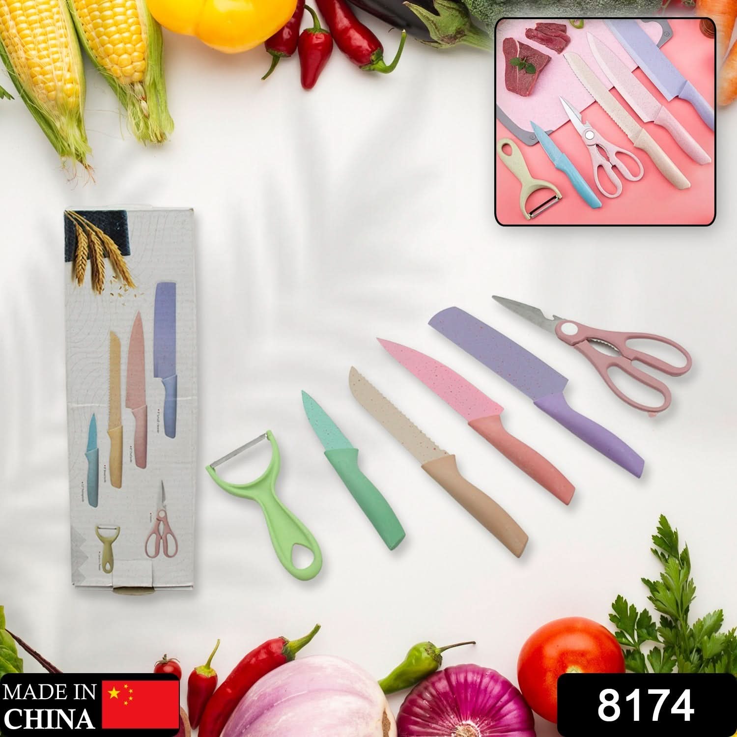 6-Pc Corrugated Forged Kitchen Knife Set with Storage Box