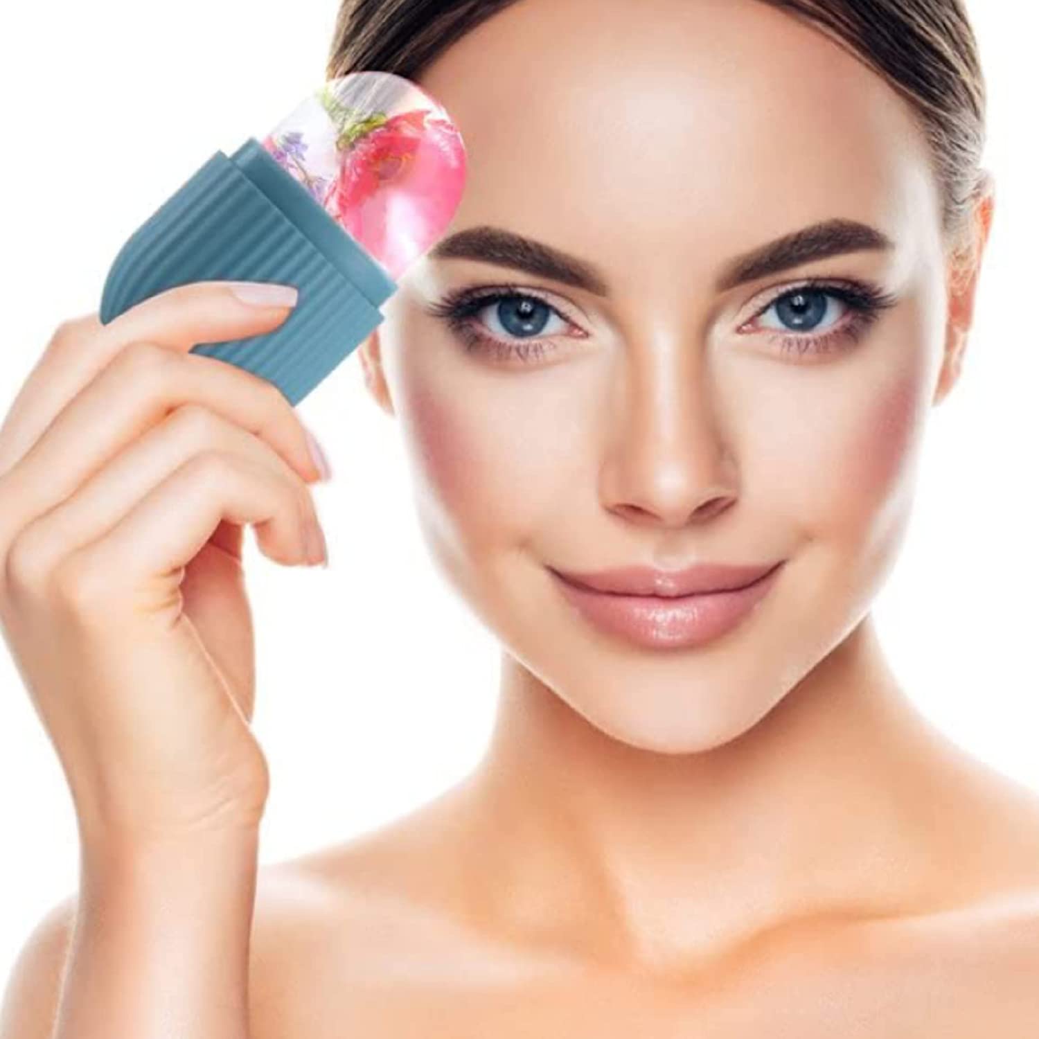 Indo Glow beauty ice roller face with floral design being applied by woman for skincare