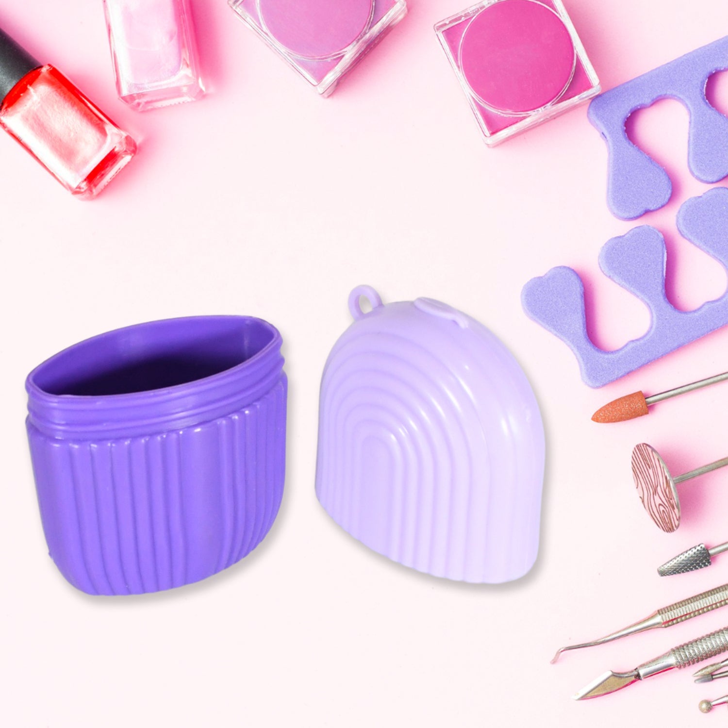 Indo Glow beauty ice roller face purple storage case with manicure tools and nail polish