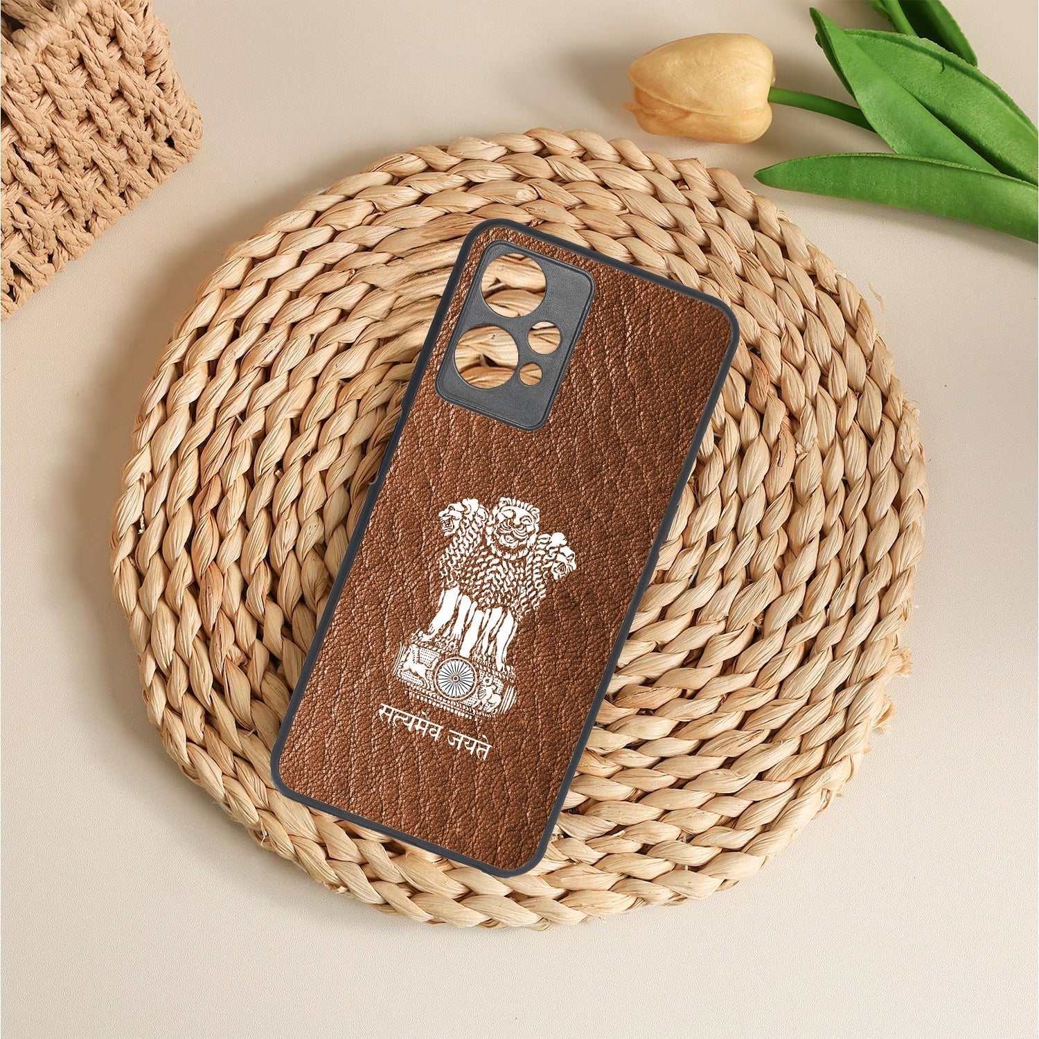 Brown Satyamev Jayate metal back case for OnePlus Nord CE 2 Lite