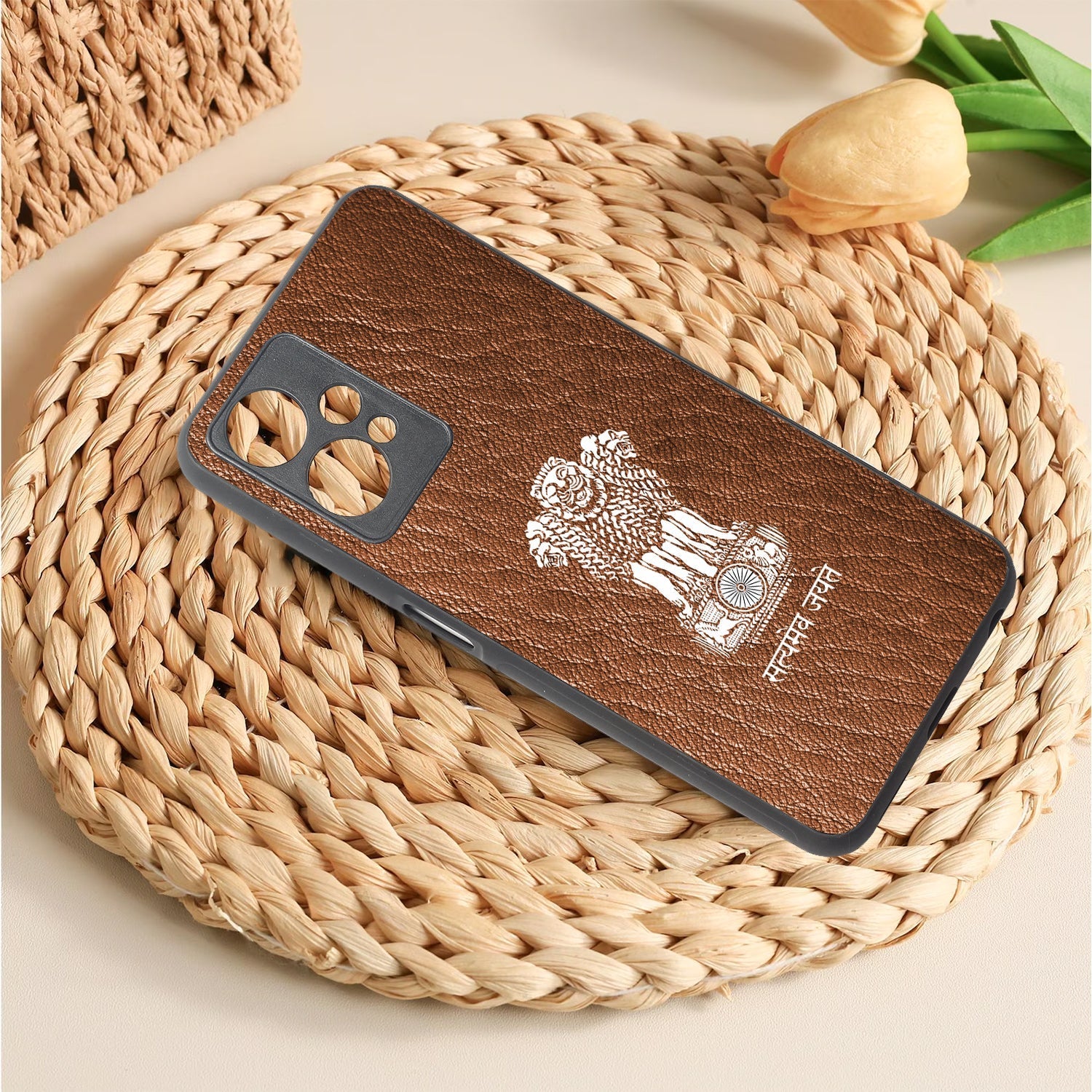 Brown Satyamev Jayate metal back case for OnePlus Nord CE 2 Lite