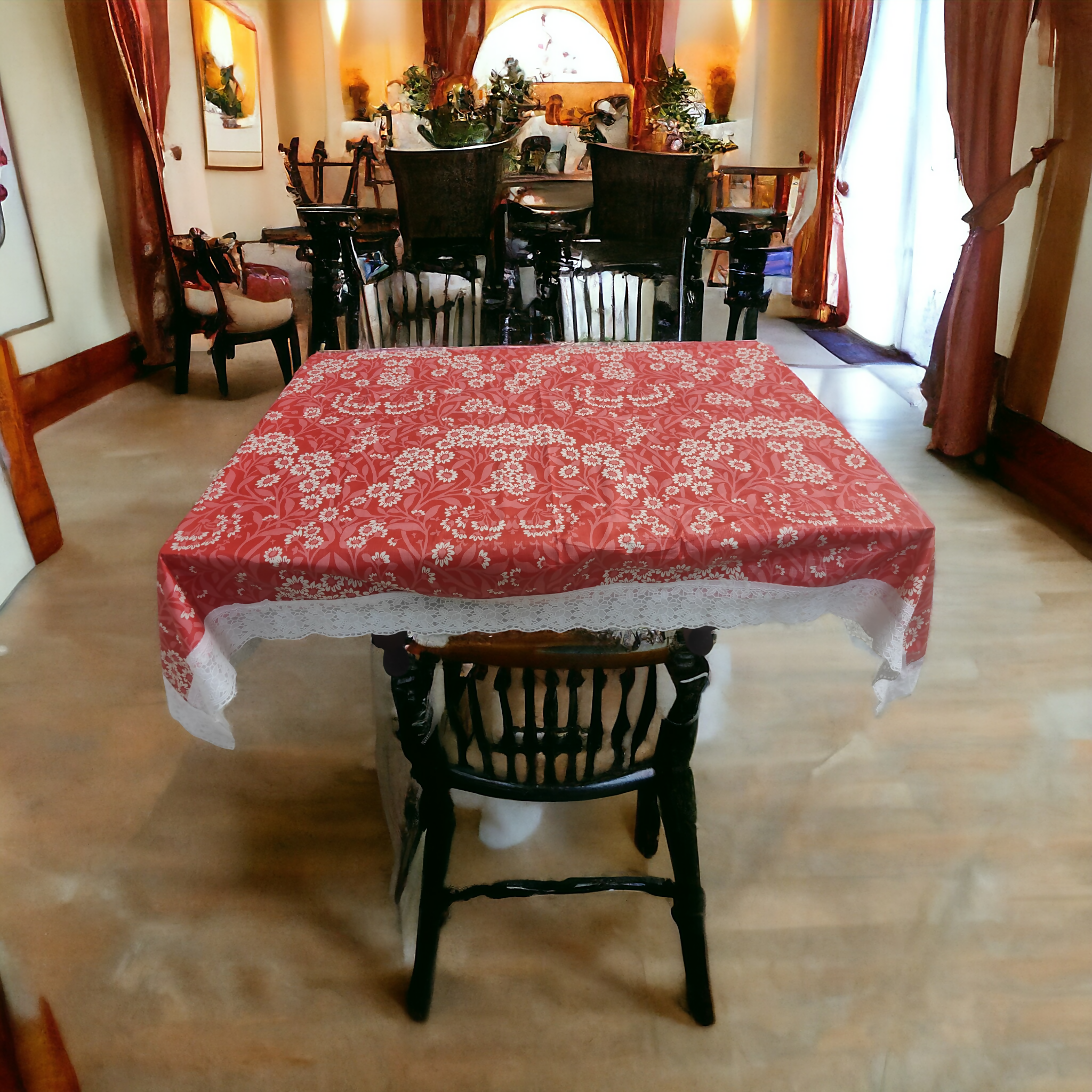 Mopak Decor 3D Printed Table Cover with Lace (40x60) for 4-Seater – Rectangular Dining and Centre Table Cloth
