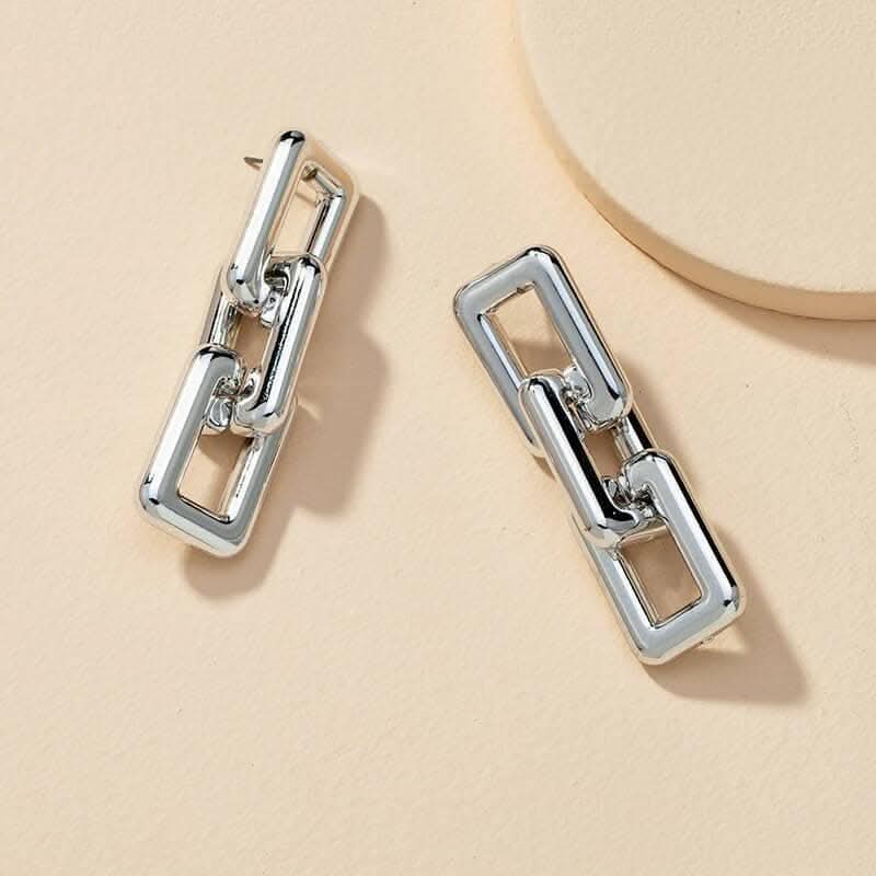 Pinapes Silver Geometric Dangler Earrings Elegant Drop Design for Any Occasion