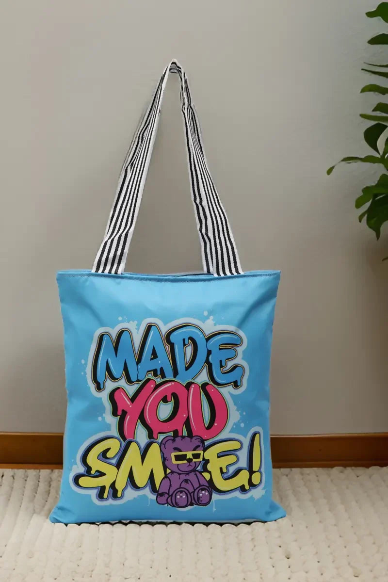 Stylish Printed Canvas Shopping Bag for Girls (Sky Blue)