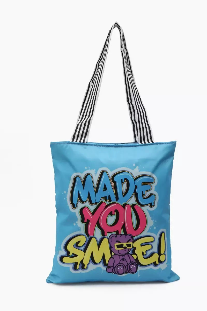 Stylish Printed Canvas Shopping Bag for Girls (Sky Blue)