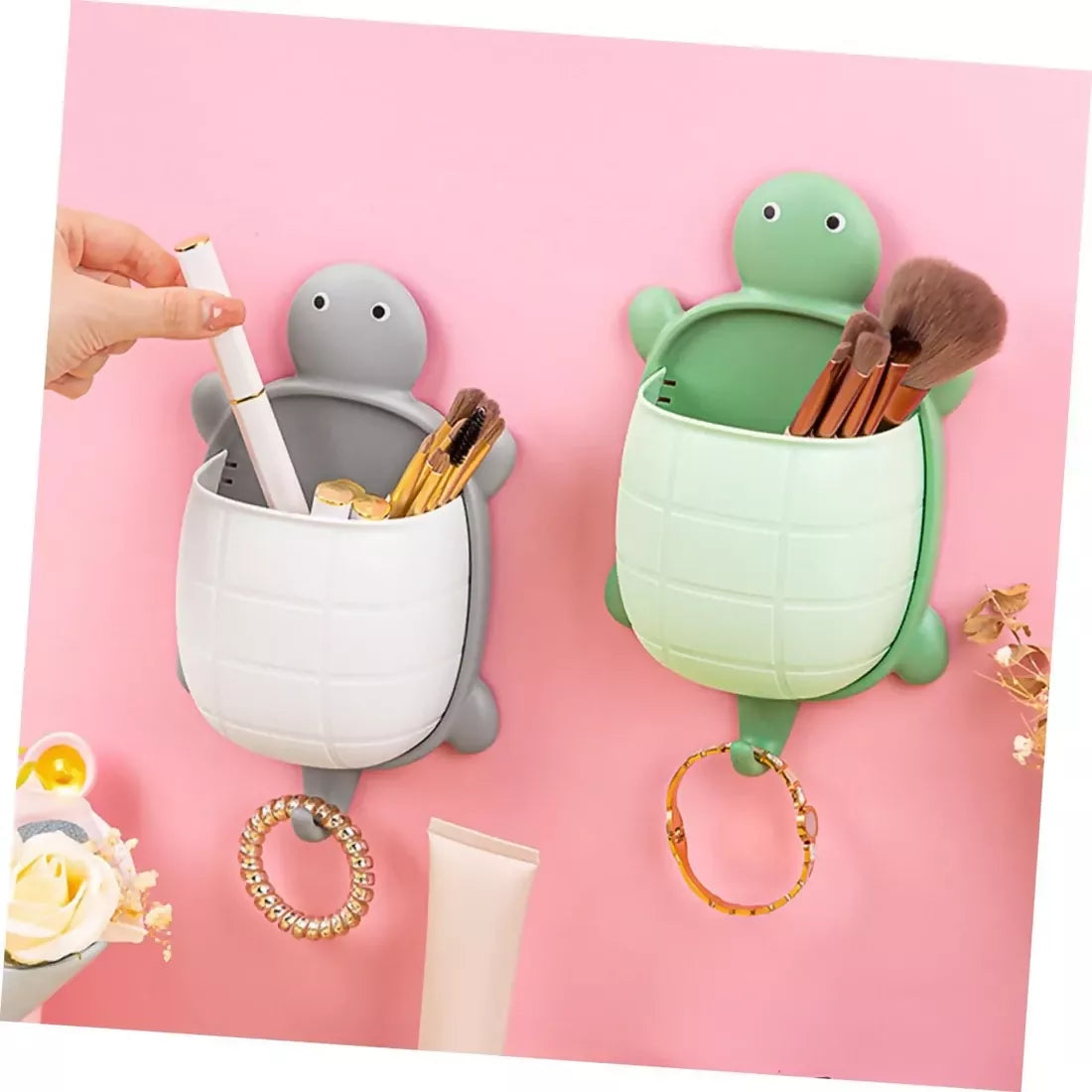 Wall-Mounted Turtle Ledge Hanging Storage Holder – Cosmetics Organizer Container (Random Color, 1 Piece))