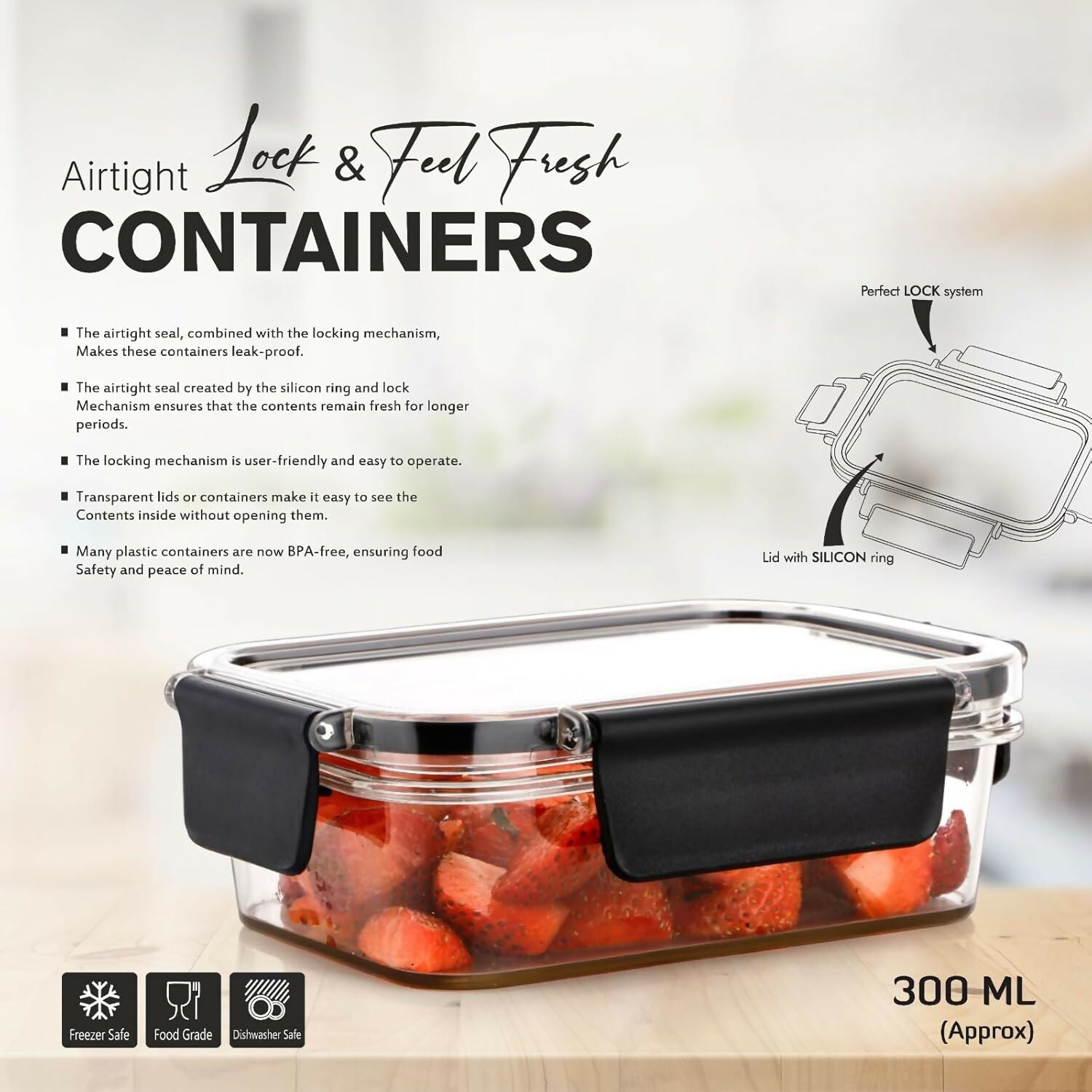 300ml Acrylic Kitchen Airtight Containers (Pack of 2)