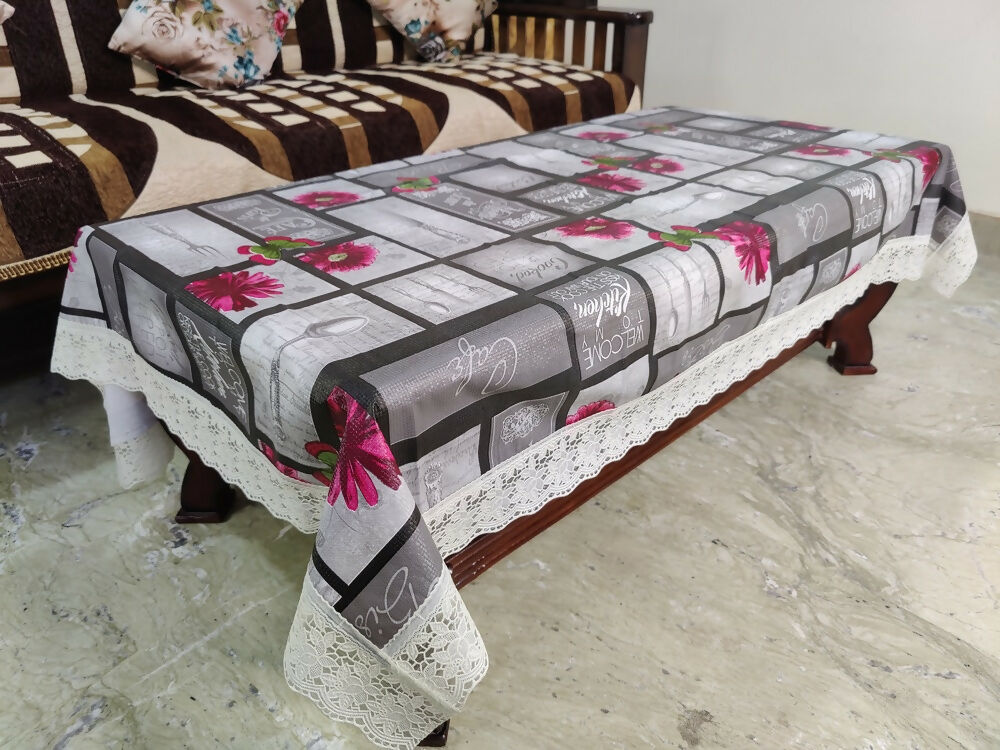 Mopak Decor 3D Printed Table Cover with Lace – Medium (40x60) for 4-Seater & Large (60x90) for 6-Seater – Rectangular Dining and Centre Table Cloth ( Grey )