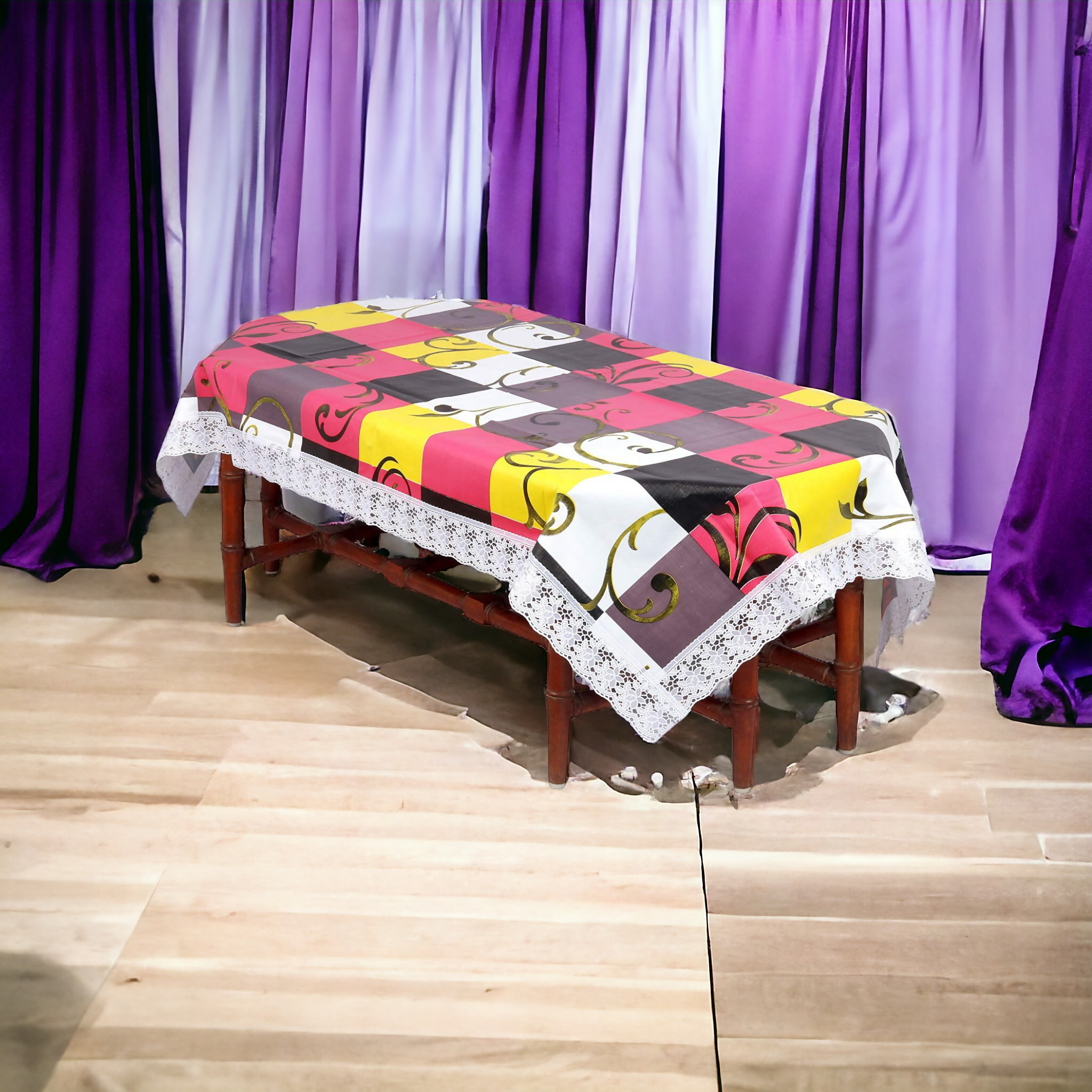 Mopak Decor Table Cover 3D Medium Size 2 to 4 Seater (40*60,Red) & (60x90,Red) Classic Table Cover Printed Table Cover with Lace Centre Table Cover Rectangular Table Cover Dining table cover