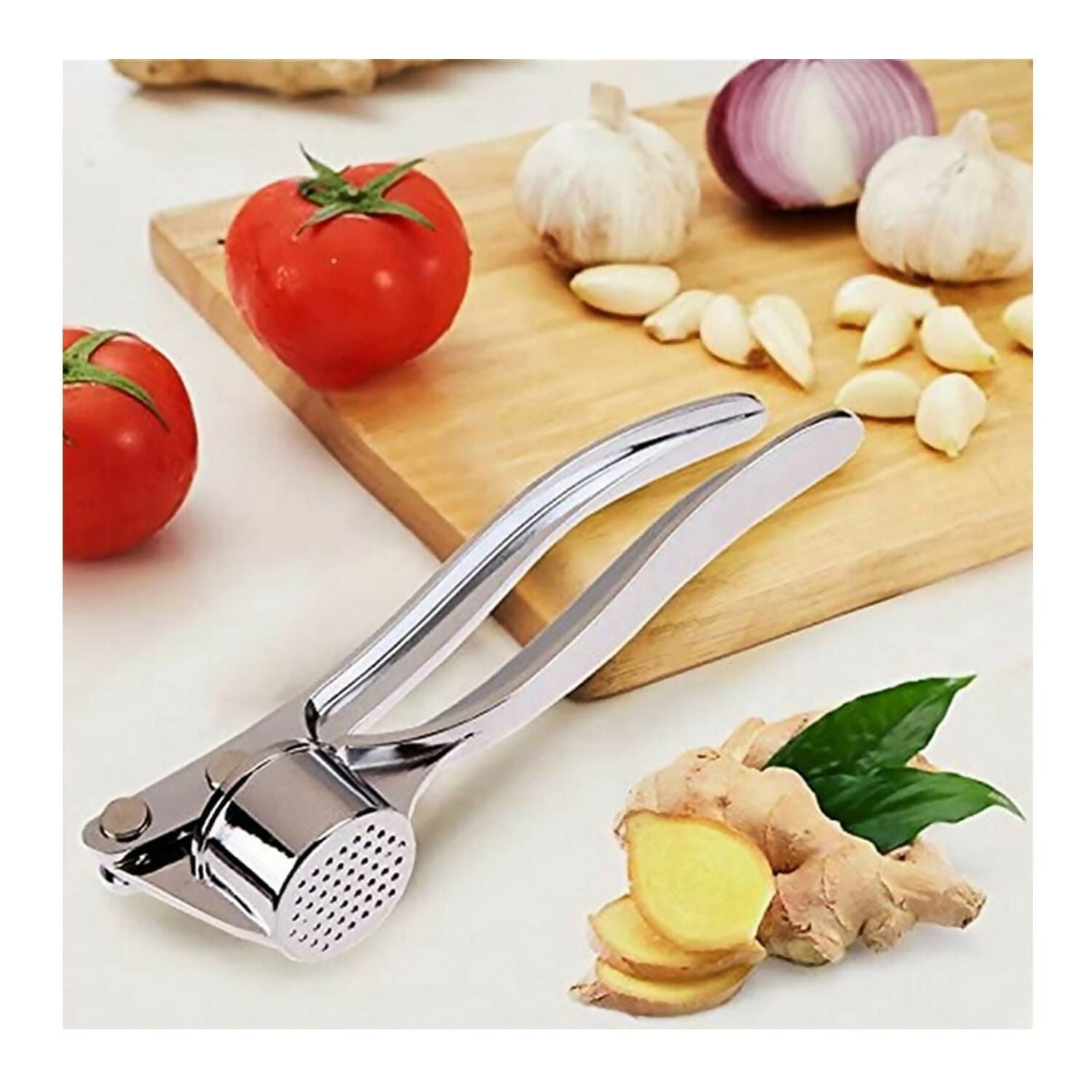 Garlic Crusher & Ginger Mincer Multi-Function Manual Garlic Press with Non-Slip Handle (Silver)