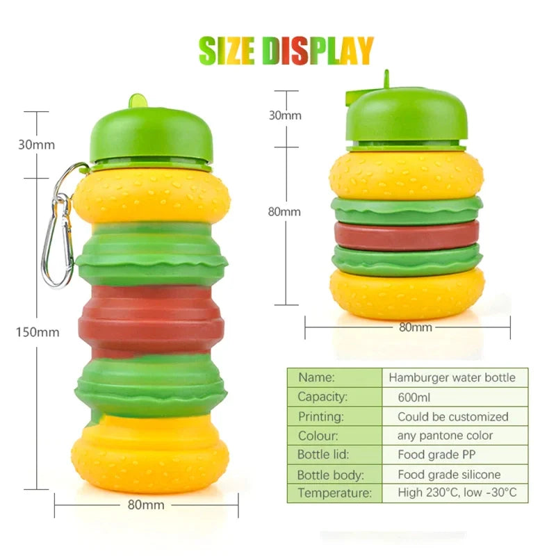 Silicon Burger Collapsible Water Bottle -600ml
