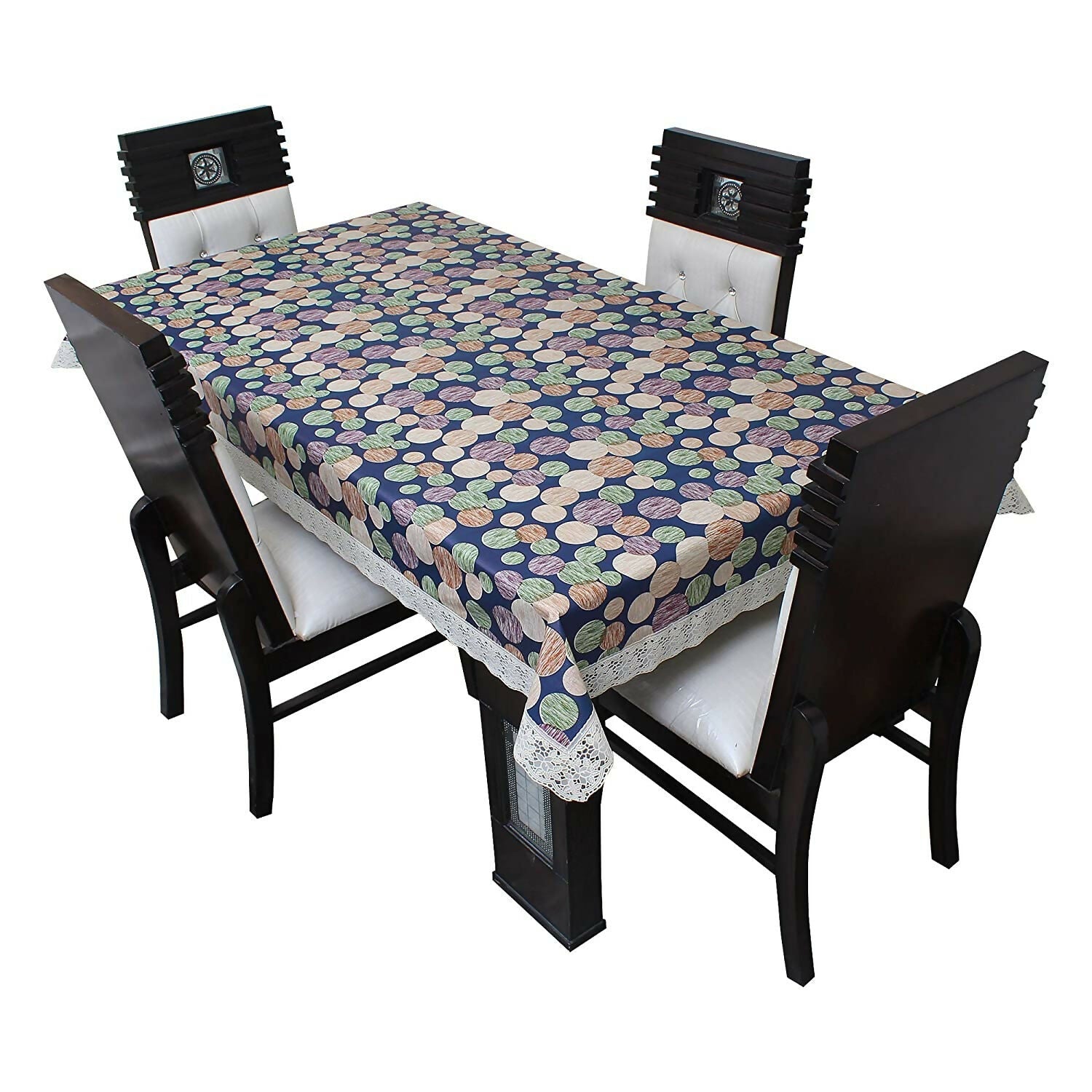Stylish Blue Multi circle Embroidered Polyester Table Cover – Small & Large (40x60 & 60x90) Inches