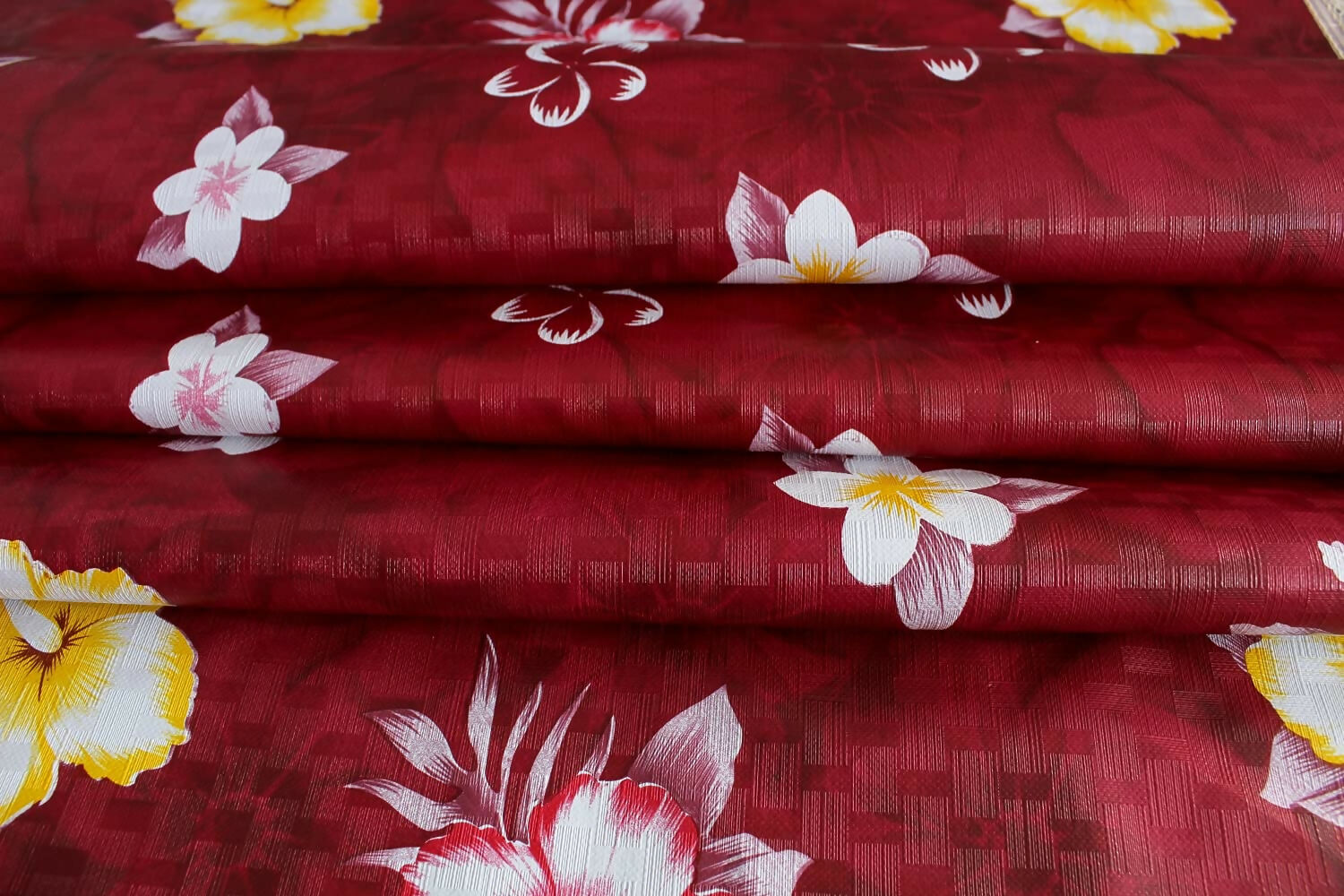 Mopak Printed Lace Table Cover For Dining & Centre Tables (Maroon Yellow Flower)