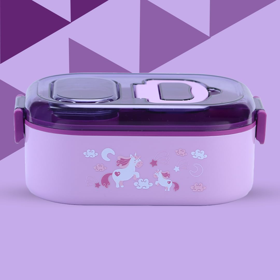 Unicorn Theme Stainless Steel Lunch Box with Free Complimentary Gift