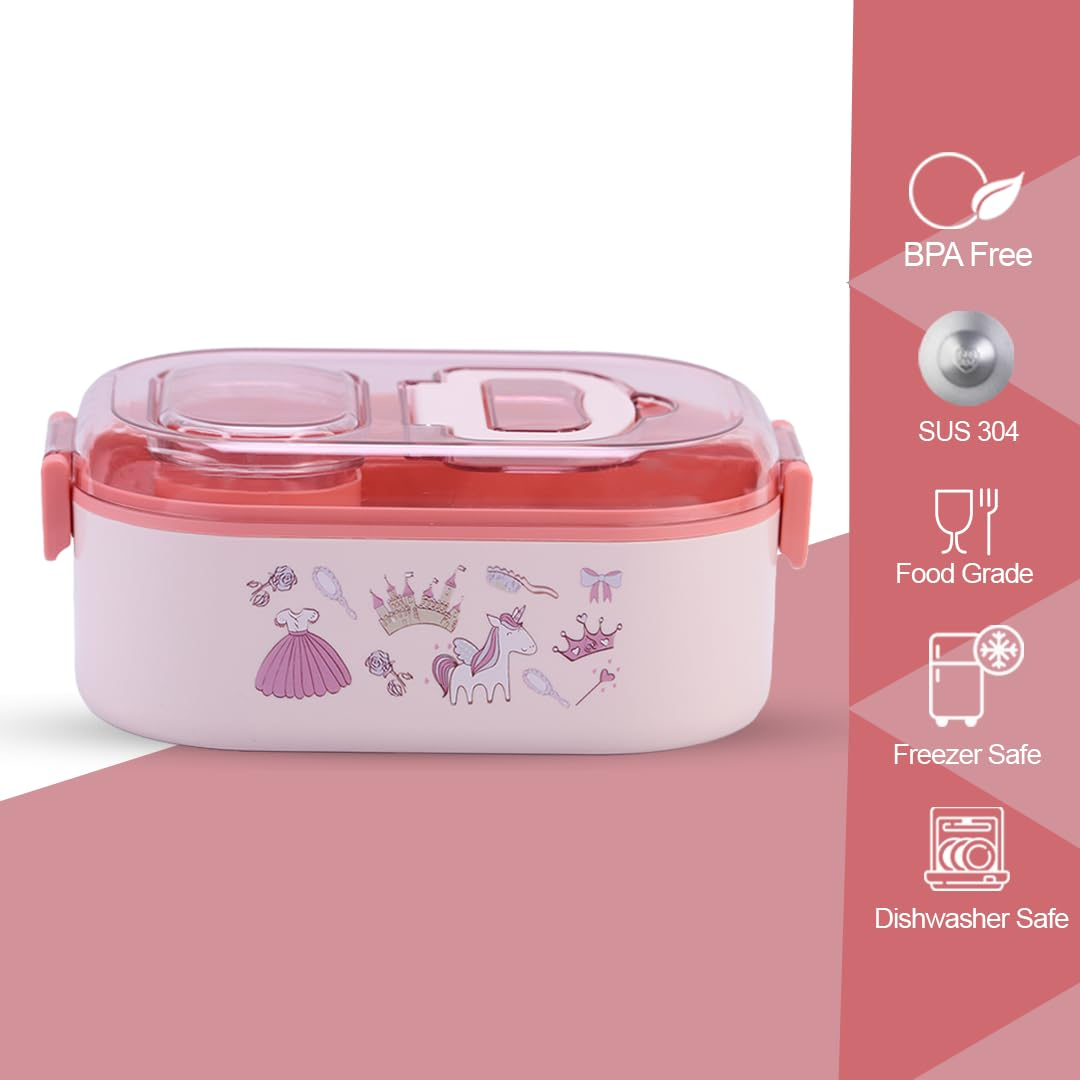 Unicorn Theme Stainless Steel Lunch Box with Free Complimentary Gift