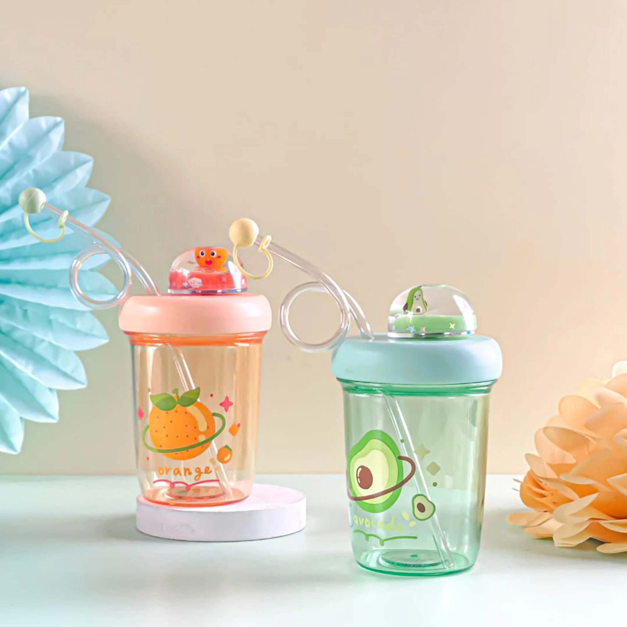 Adorably Fruit Themed ! 390mL Water Bottle/Cup with Straw