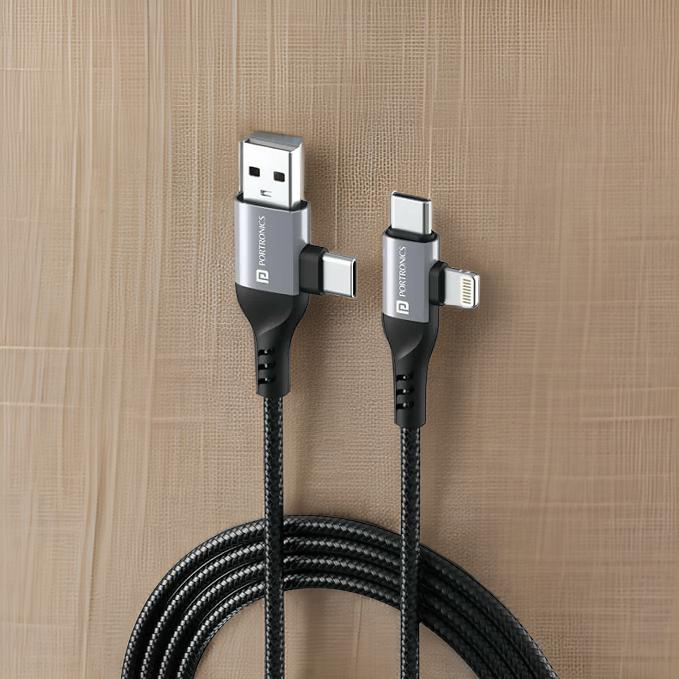 Portronics Konnect 4-in-1 Ultimate Charging Cable for All smartphones (Black)