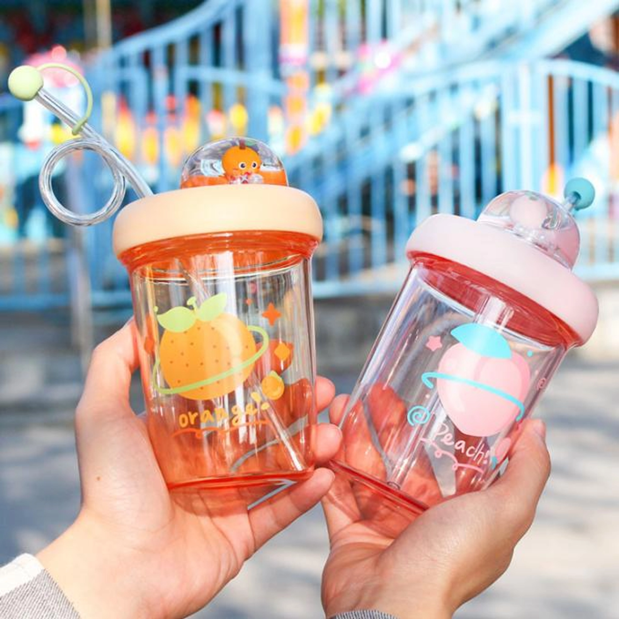 Adorably Fruit Themed ! 390mL Water Bottle/Cup with Straw