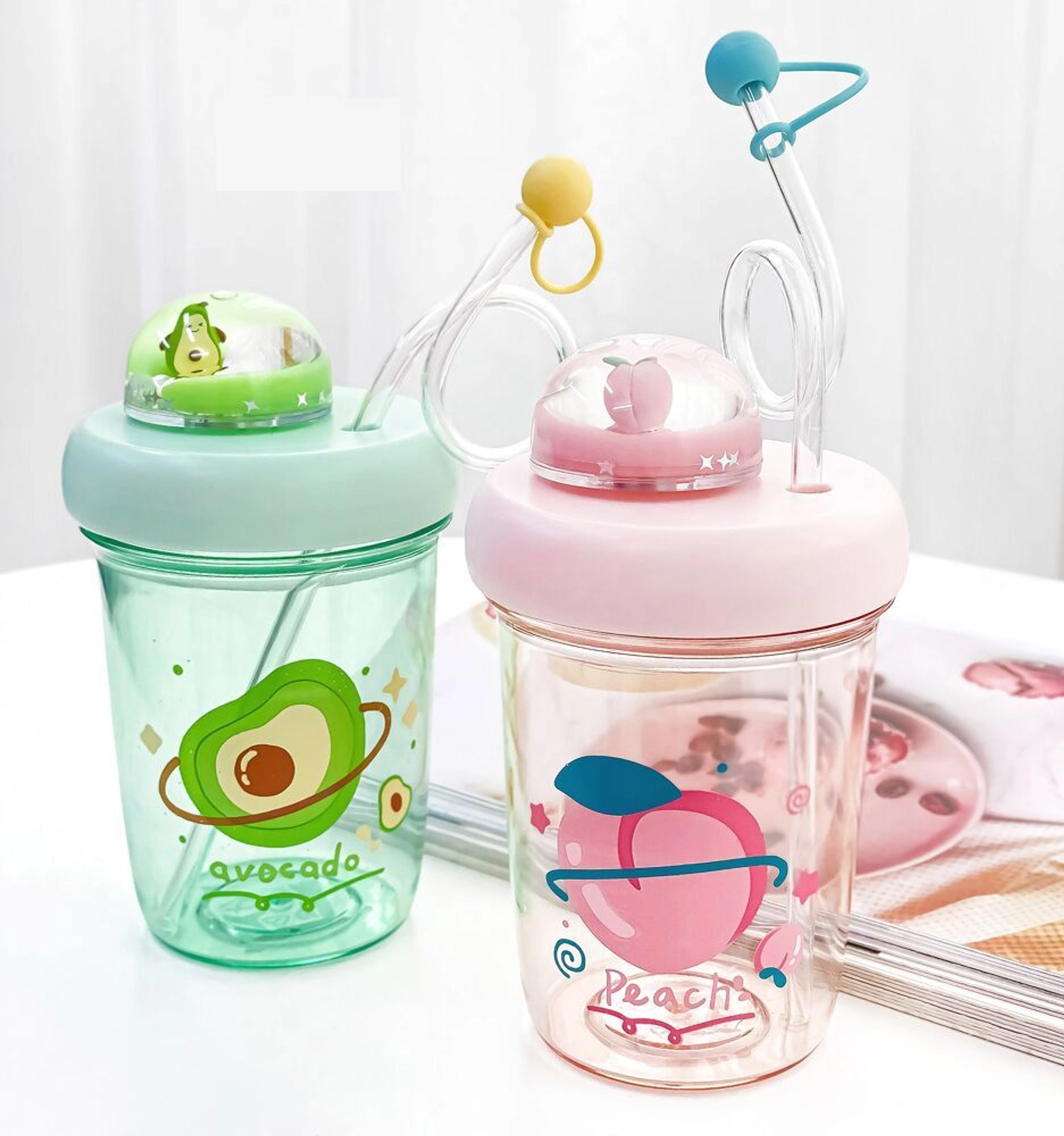 Adorably Fruit Themed ! 390mL Water Bottle/Cup with Straw
