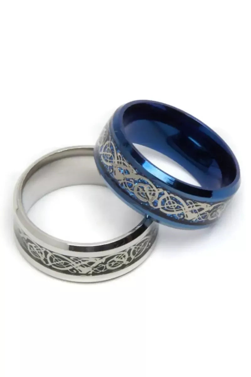 YouBella - Silver Plated Stainless Steel Ring Combo of 2 for Boys & Men(Blue & Silver,20)
