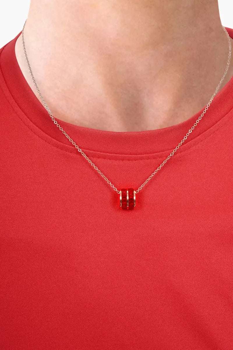 Ruby Cylinder Pendent Chain for Women - Rose Gold,18 Inch