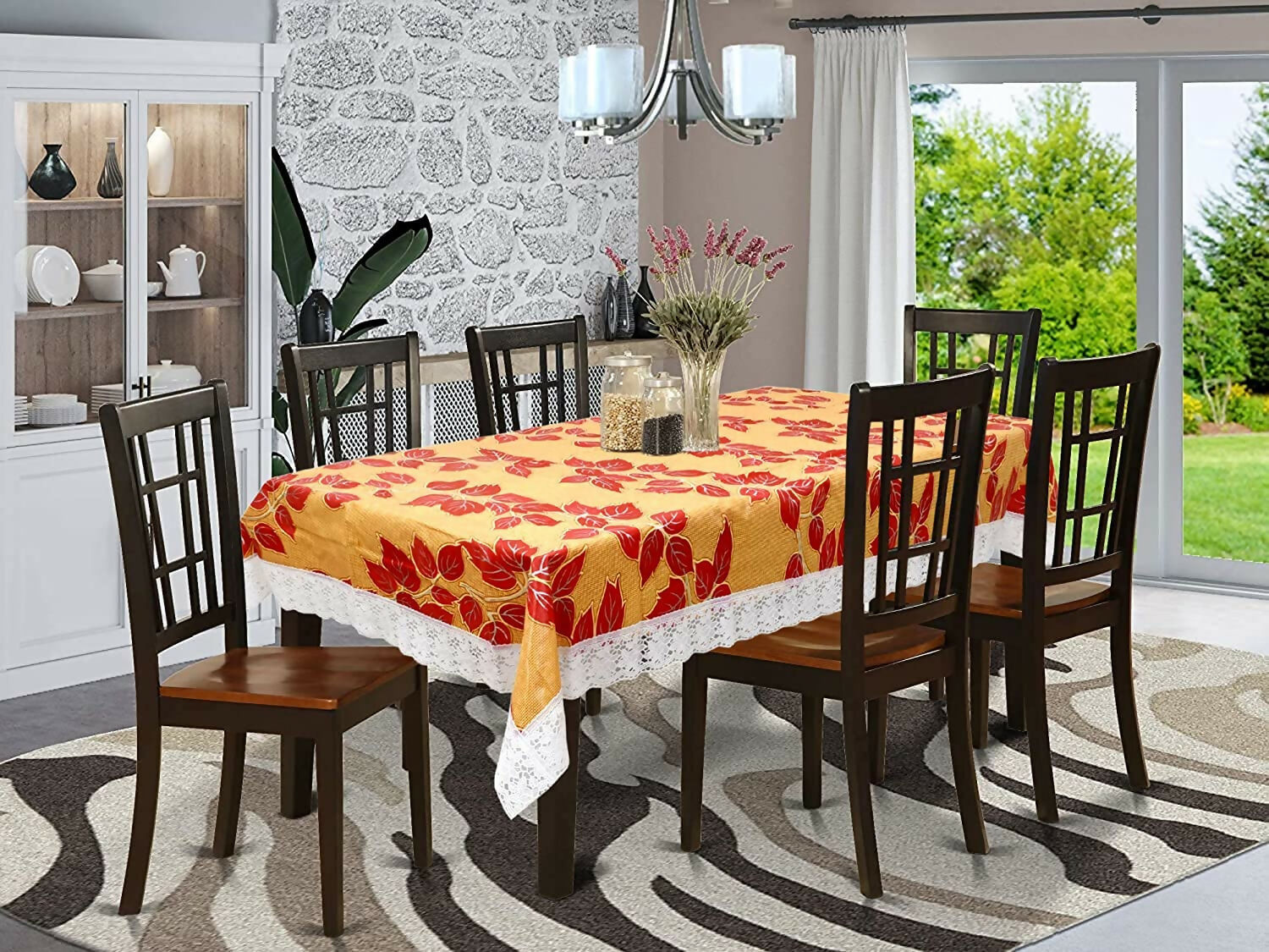 Mopak Decor Classic Brown Red Leaf Table Cover – (Small & Large) 40x60 & 60x90 Inches