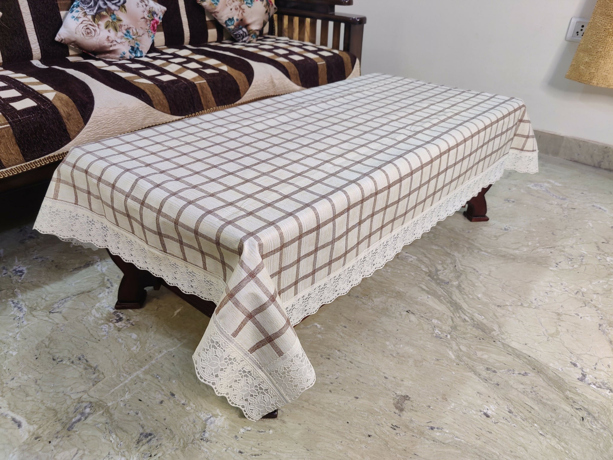 Mopak Decor 3D Printed Table Cover with Lace for 2 to 4 Seater (40x60 inches)