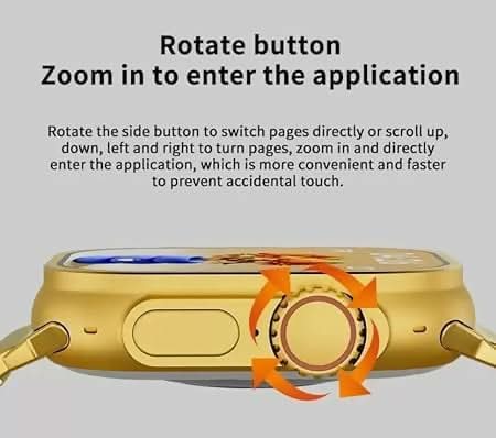 49mm Golden Smartwatch for Men – Bluetooth Calling & Wireless Charging