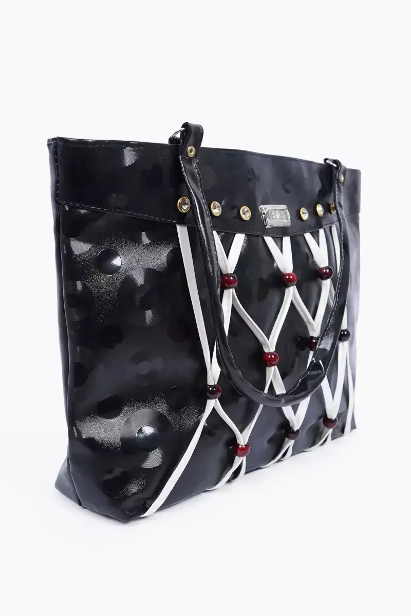 Bead Knots Design Casual Hand Bag for Women (Black )