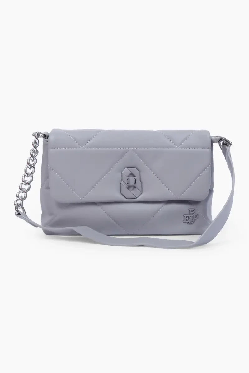 Luxurious Solid Structured Sling Bag with Twist Lock( Grey )