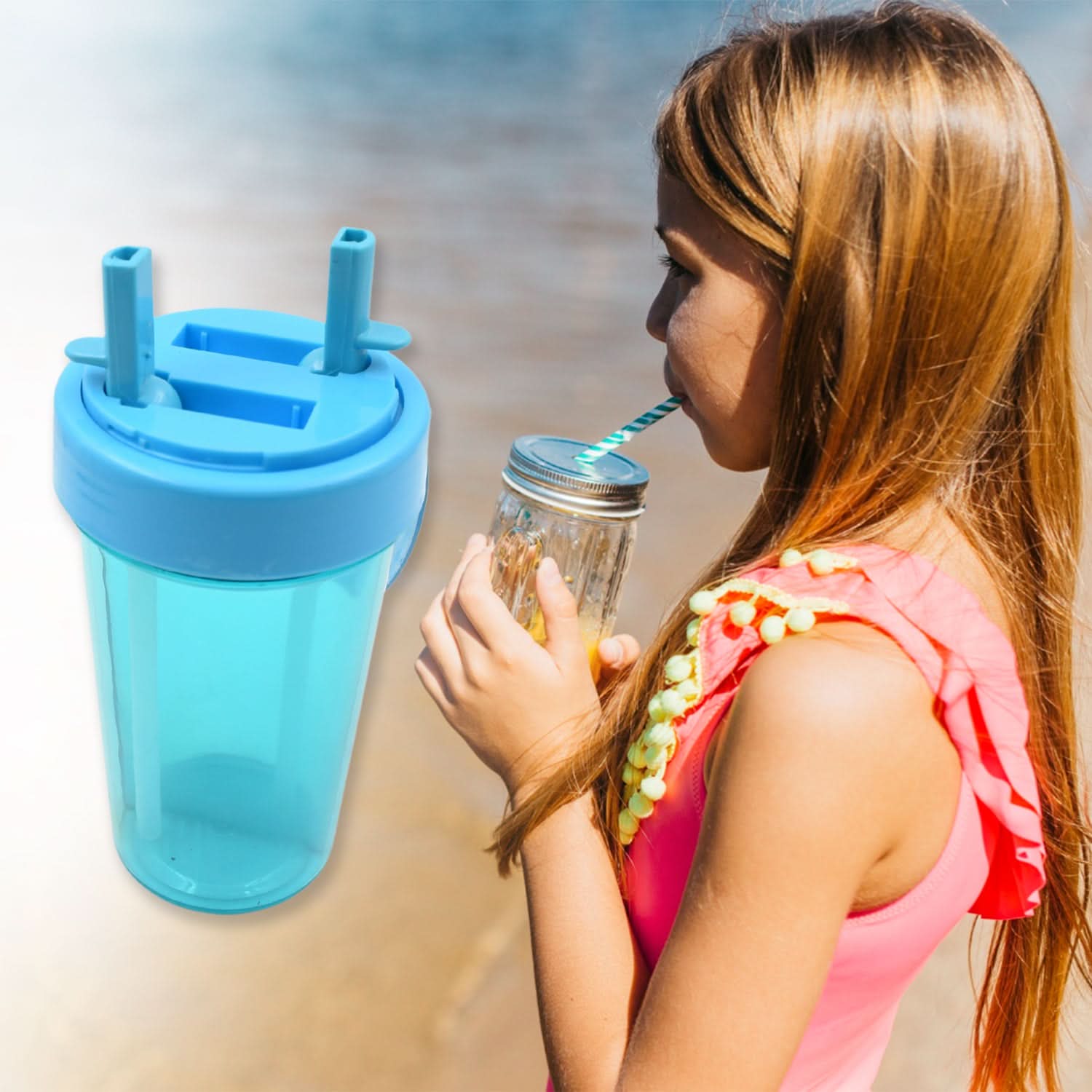 2-in-1 Dual Straw Water Bottle