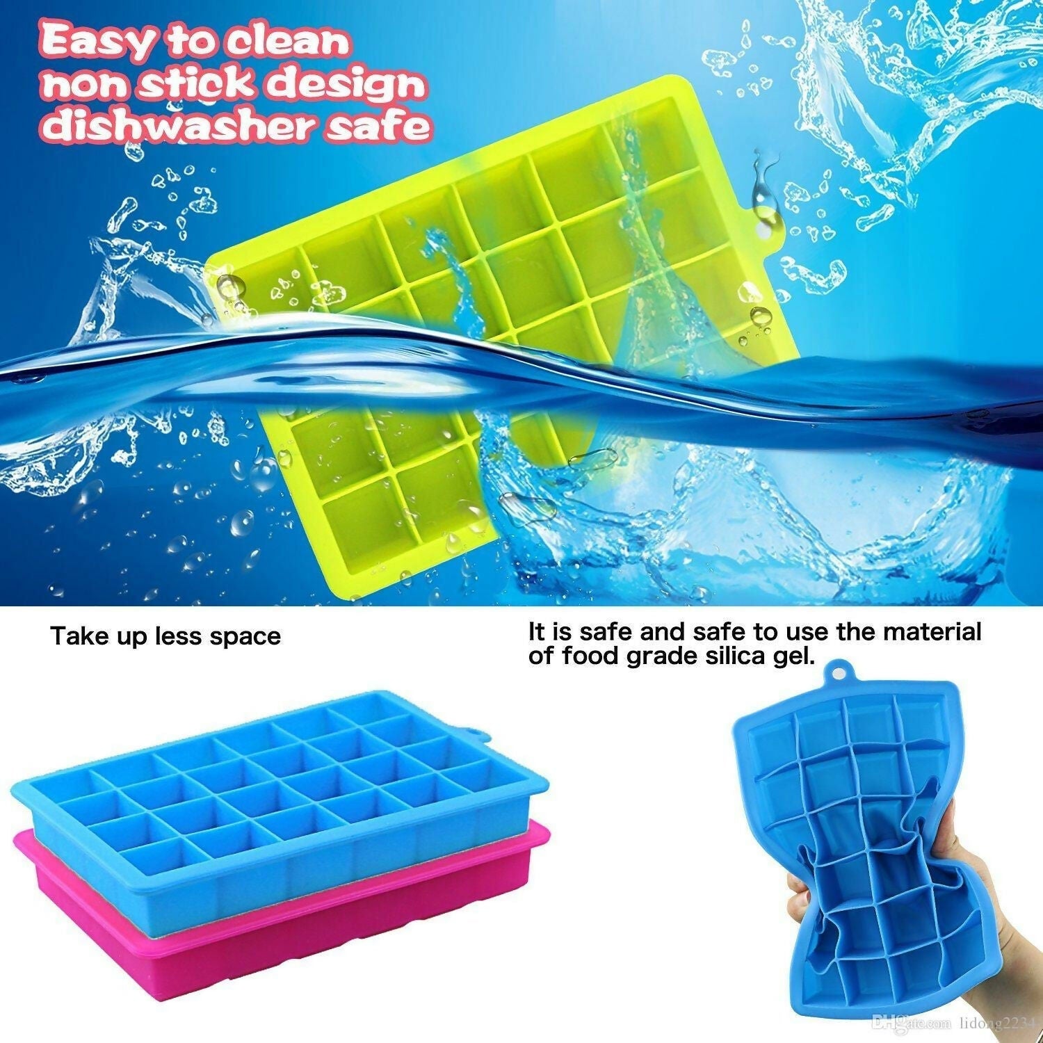 24-Cube Silicone Ice Tray Flexible Mold for Ice,Pudding & Chocolate