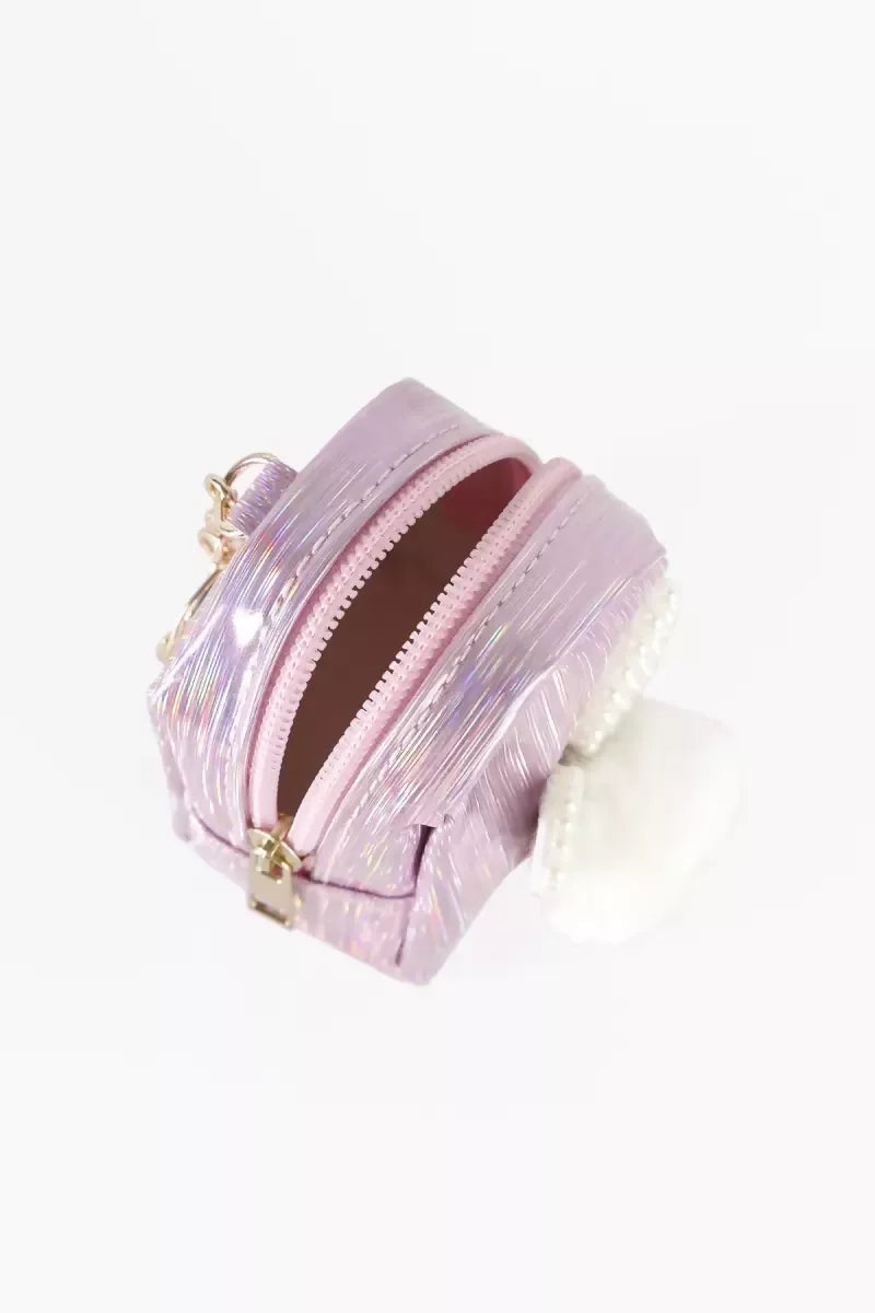 Mini Coin Purse Keychain with Fluffy Pompom (Light Pink)