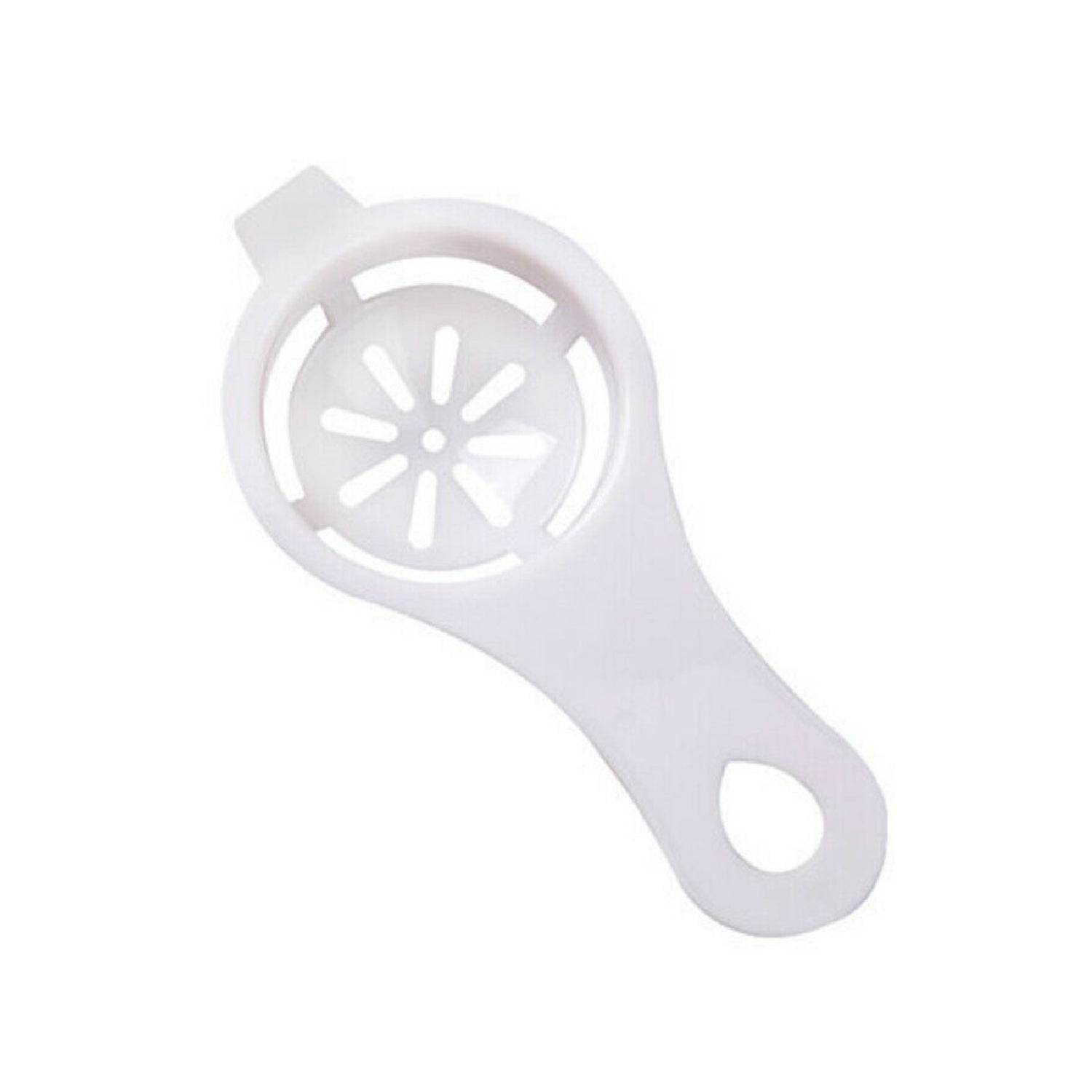 Bachat Club white plastic egg yolk separator tool with handle for easy egg yolk and white separation