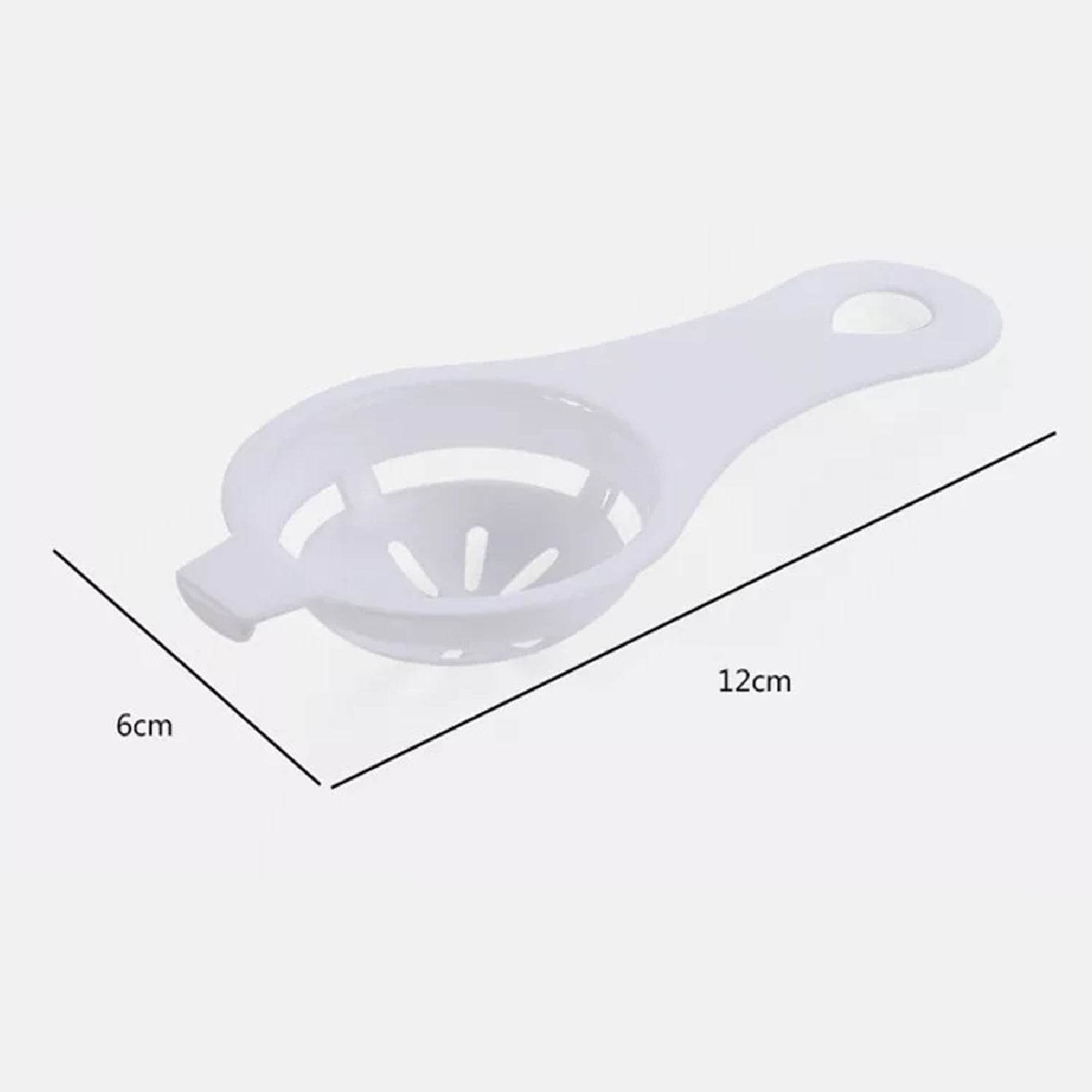 Bachat Club white plastic egg yolk separator tool with handle and slotted design for kitchen use