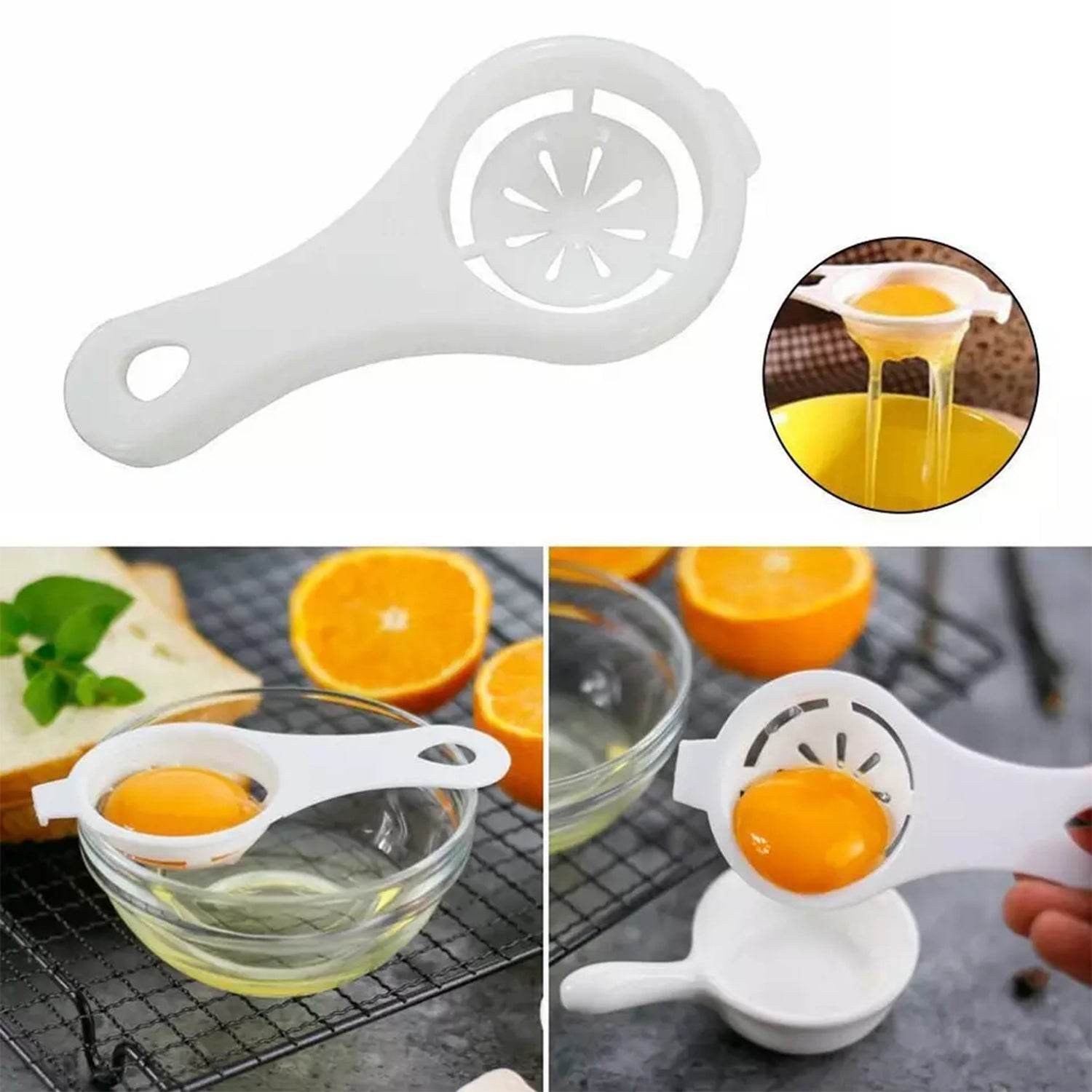 Bachat Club white plastic egg yolk separator tool for easy egg yolk and white separation in kitchen